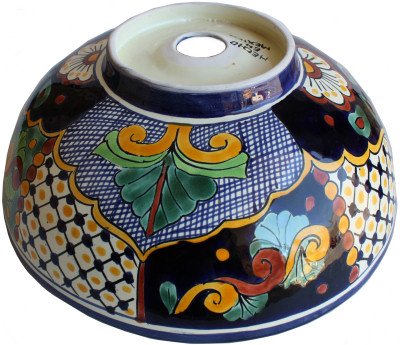 Janitzio Round Ceramic Talavera Vessel Sink - Handcrafted Mexican Bathroom Sink with Colorful Folk Art Design - Perfect for Modern Farmhouse, Boho Chic & Spanish Style Bathrooms