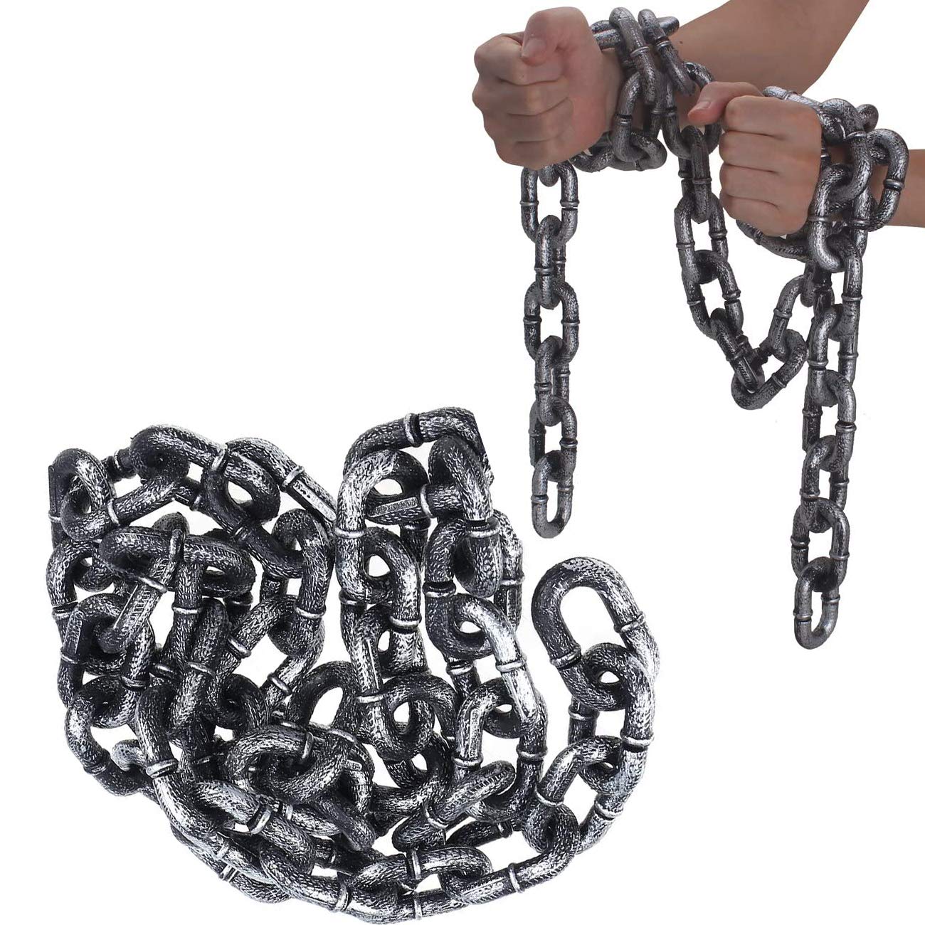 4.9ft Halloween Plastic Chains - Silver & Black Chain Links Shackles for Costume Accessories | Halloween Decorations | Party Supplies & Haunted House Props