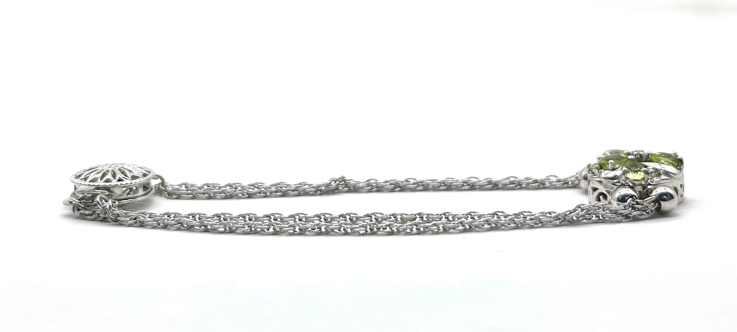 14K White Gold Slide Bracelet with Genuine Peridot Cross Charm - Elegant Adjustable Chain for Women - Perfect for Everyday Wear, Gifts & Special Occasions