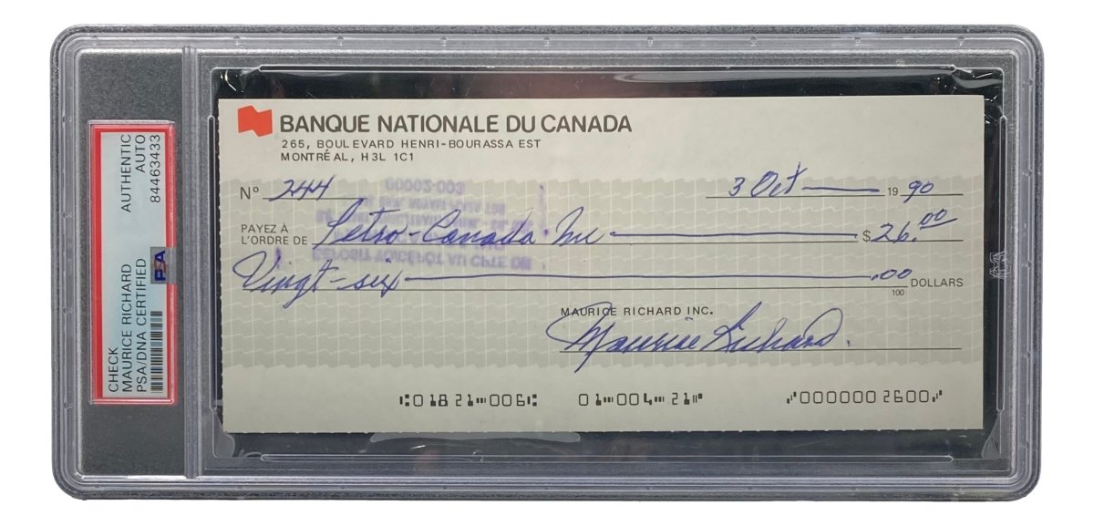 Authentic Maurice Richard Signed Montreal Canadiens Hockey Memorabilia - PSA/DNA Certified Bank Check #244 - Perfect for Sports Collectors & Hockey Fans Display