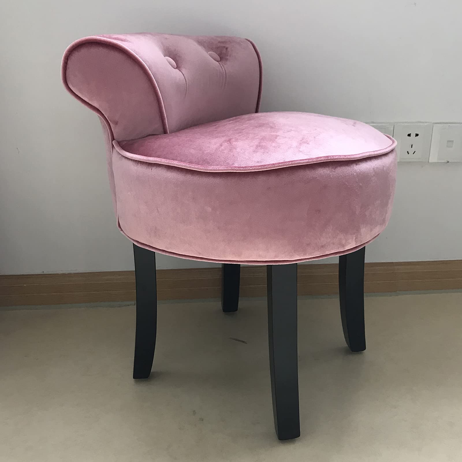 Velvet Makeup Vanity Chair with Solid Wood Legs - Padded Dressing Table Stool for Women & Girls - Perfect for Bedroom, Boudoir & Beauty Room Decor