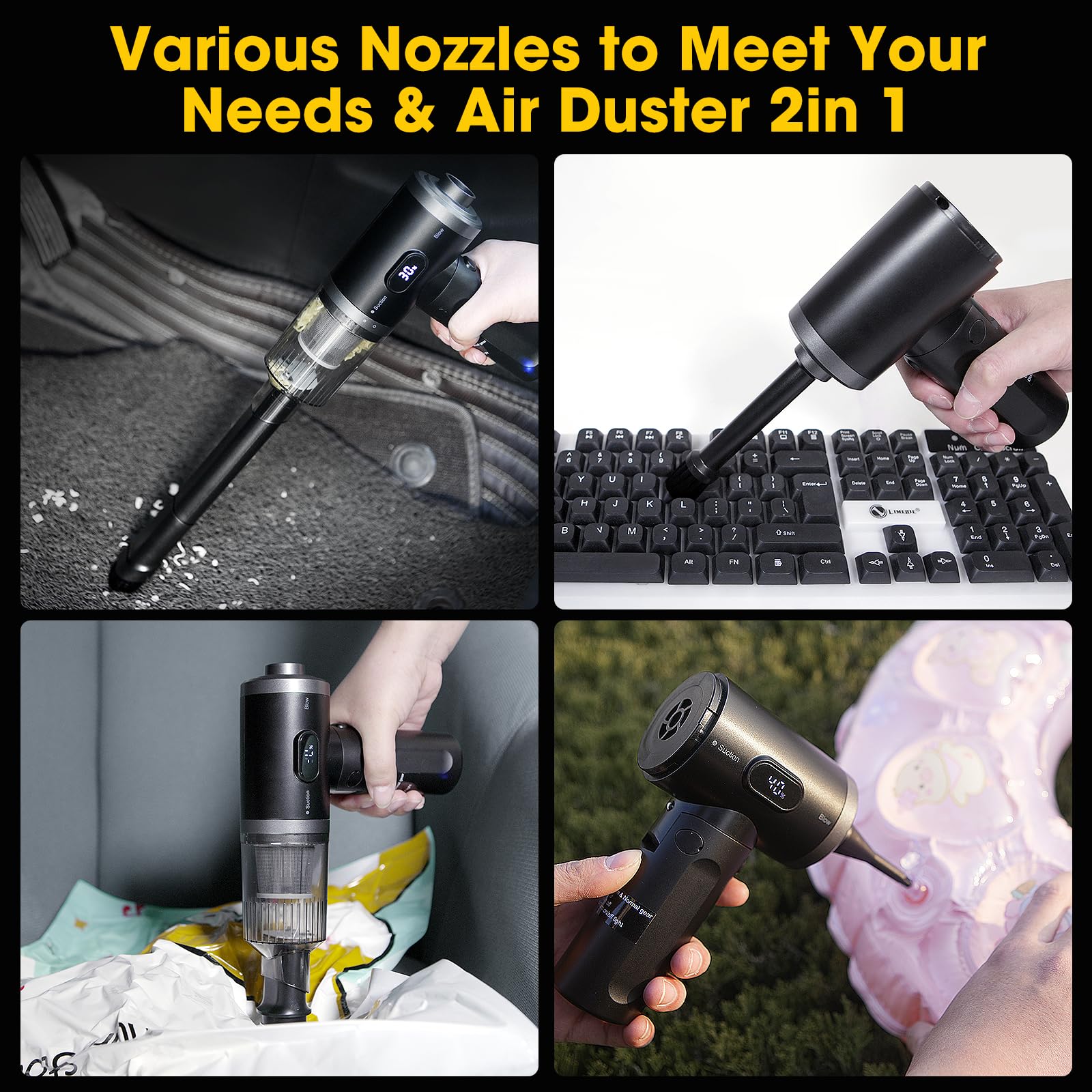 7-in-1 Cordless Handheld Vacuum Cleaner with 14000PA Suction Power - Portable Car Vacuum with Brushless Motor, LCD Display & LED Light - Foldable 90° Design for Home, Car, Kitchen, Office Desk & Keyboard Cleaning
