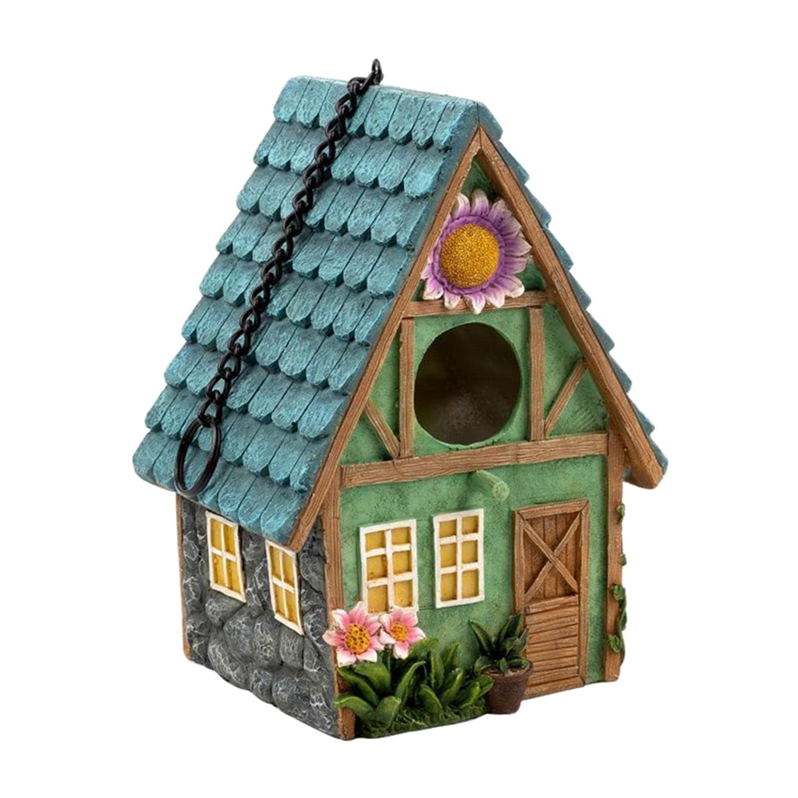 Colorful Hand-Painted Resin Birdhouse - Hanging Garden Decor for Country Cottages | Outdoor Bird House for Backyard, Patio & Garden Decoration