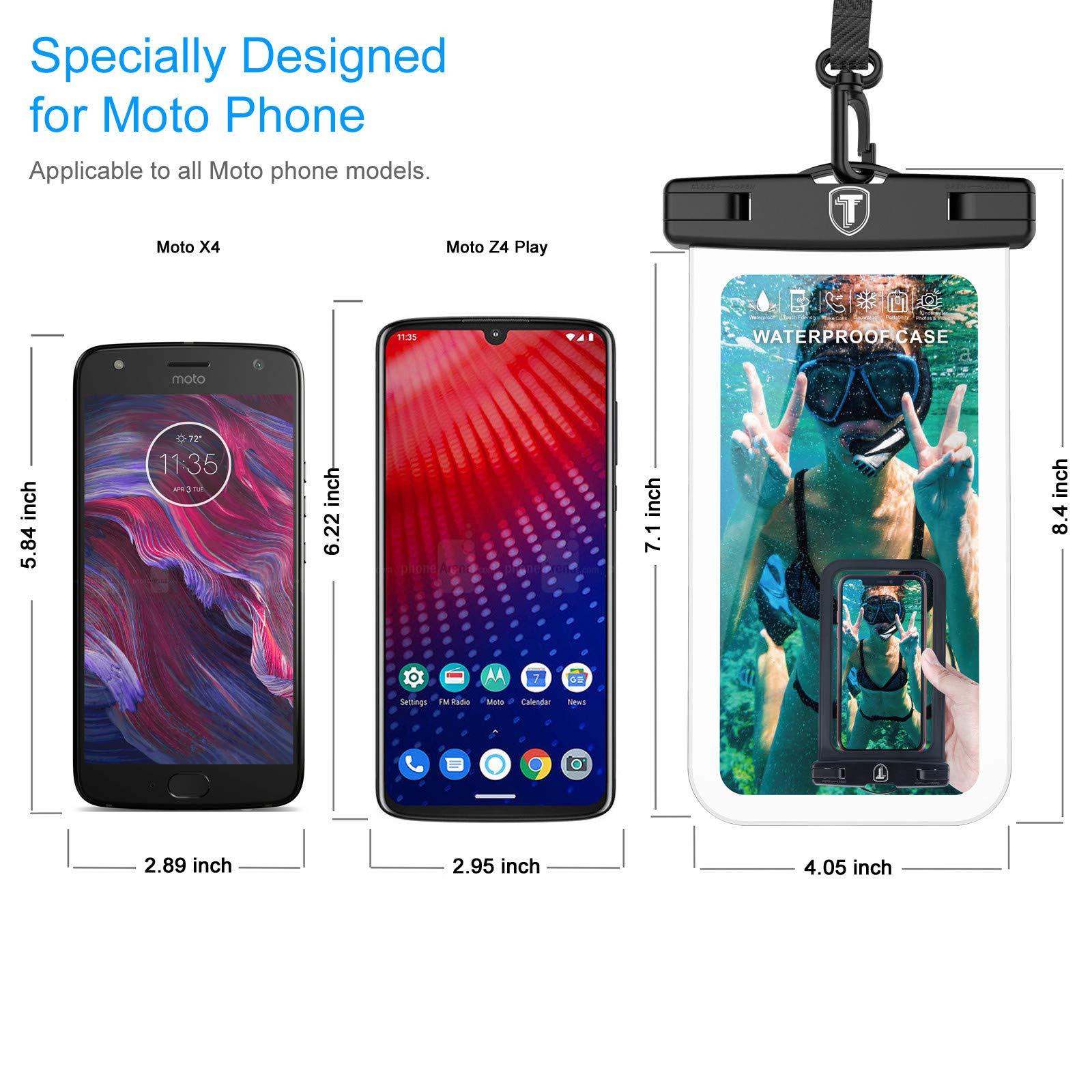 Waterproof Phone Pouch for Motorola Moto G Power/G Stylus/G Play/G Fast/G7/G6/G5/E 2020/E6/E5/Z4/Z3 - Underwater Dry Bag with Lanyard (2 Pack) - Perfect for Beach, Swimming, Kayaking & Outdoor Activities