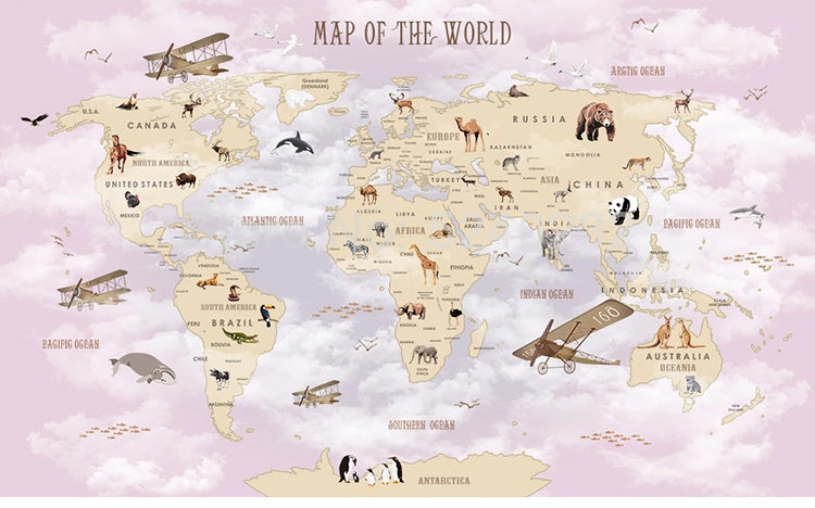 Interactive Purple World Map Wallpaper for Kids - Educational Geography Decor for Bedroom & Classroom | GeoExplorers