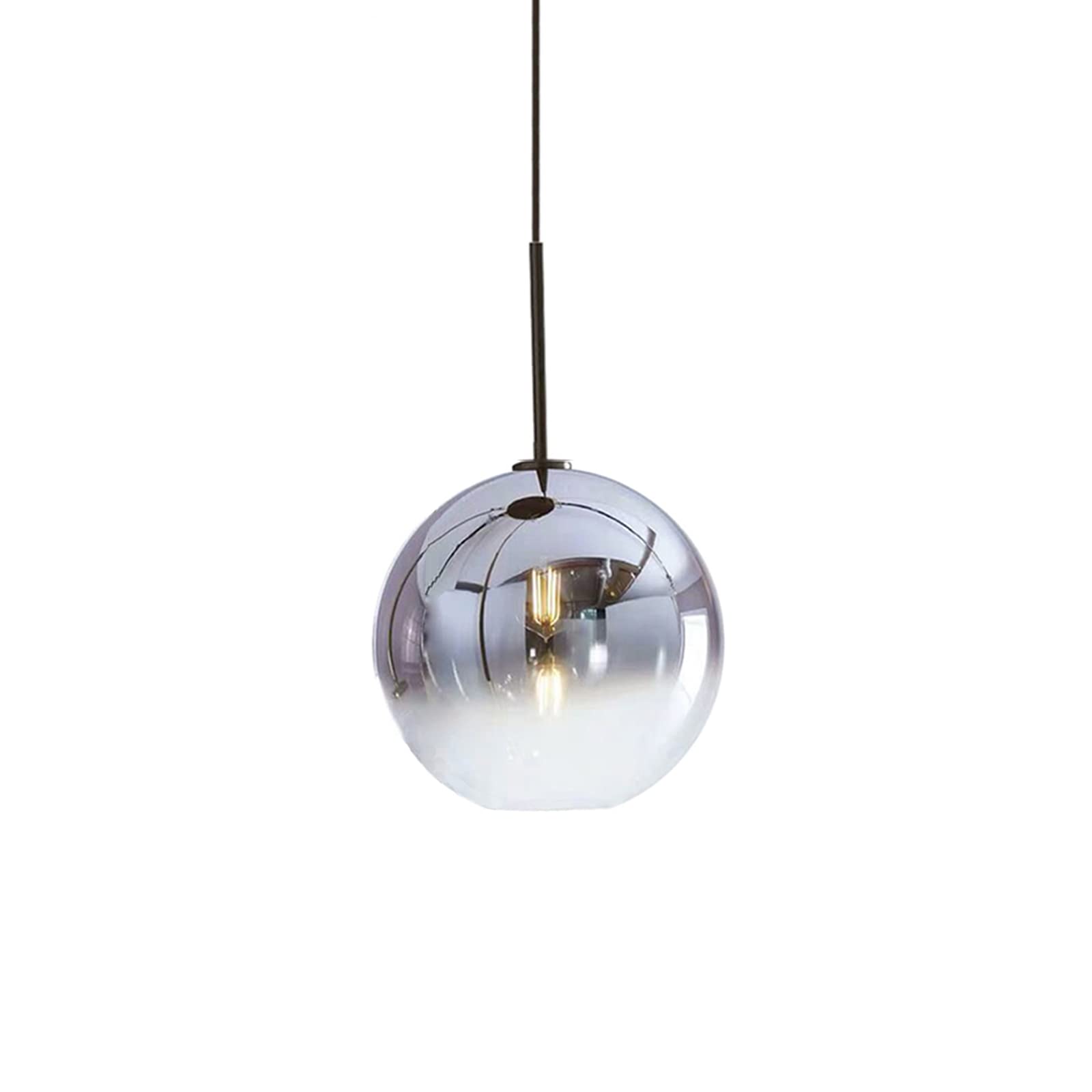 Modern Gradient Color Glass Pendant Light - Silver 30cm Hanging Chandelier for Dining Room, Kitchen Island & Bedroom Lighting Decor