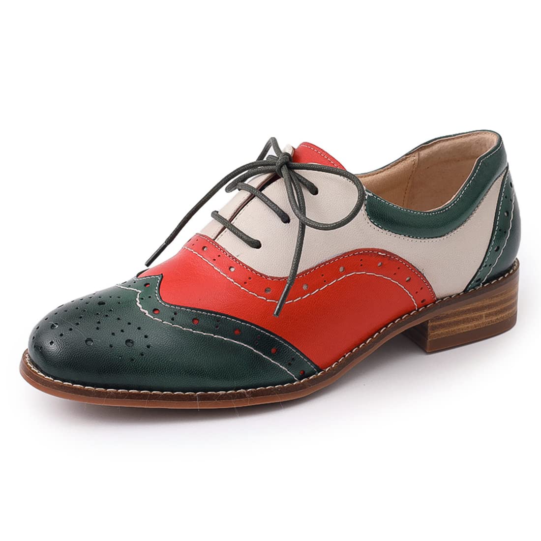 Women's Leather Oxford Brogue Wingtip Lace-Up Flats - Comfortable Office Work Shoes for Ladies | Professional & Business Casual Attire