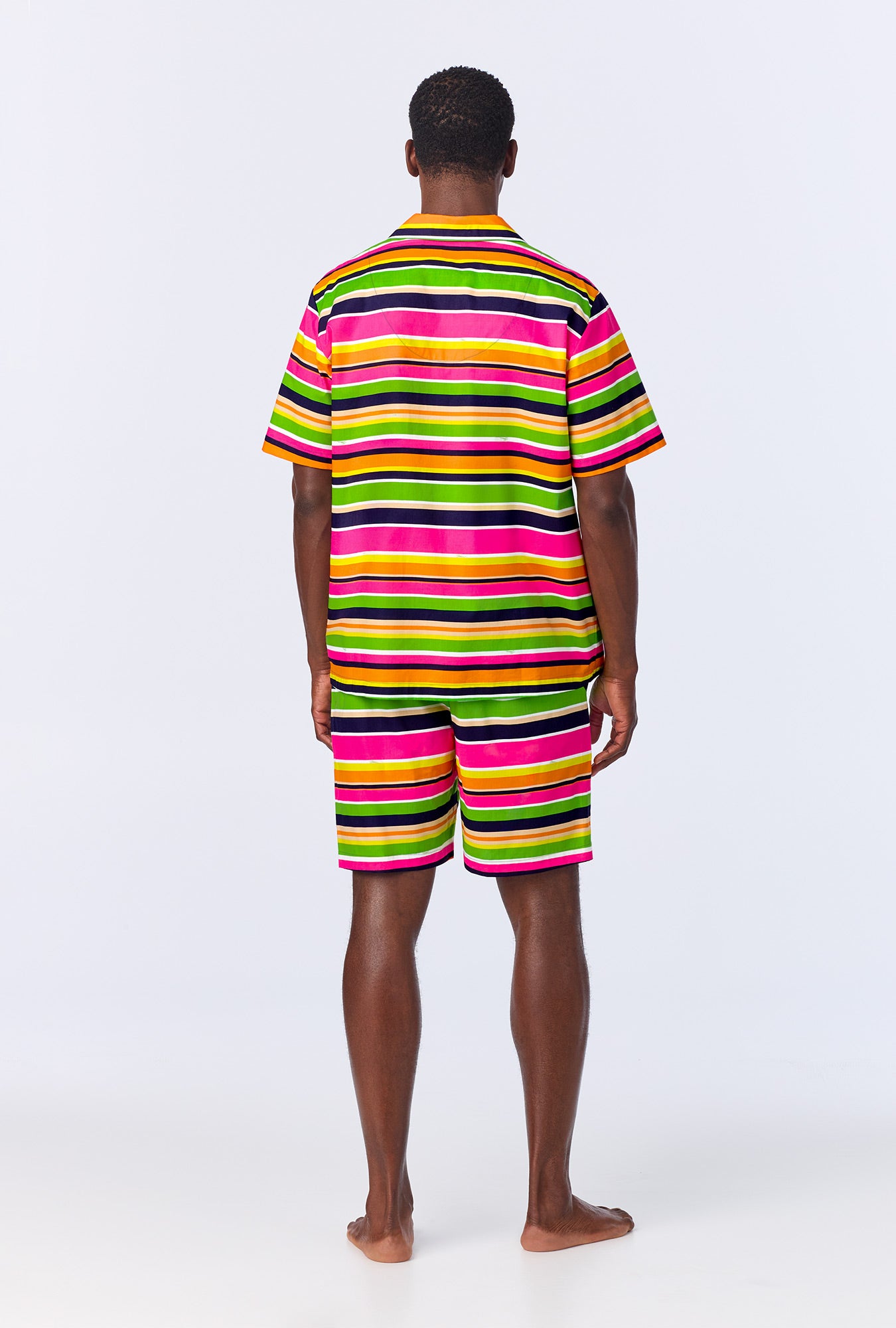 Mr. Turk Men's Cotton Poplin Boxer Pajama Set - Striped Poolside Lounge Wear for Summer Vacation & Relaxation at Home