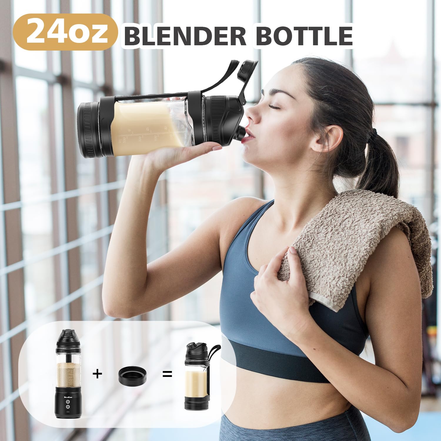 Portable Personal Blender 24oz - USB-C Rechargeable Cordless Mini Blender for Smoothies, Protein Shakes & Frozen Drinks - Travel-Friendly with Sip Spout & Leak-Proof Lid - Perfect for Kitchen, Gym, Office & On-The-Go Use