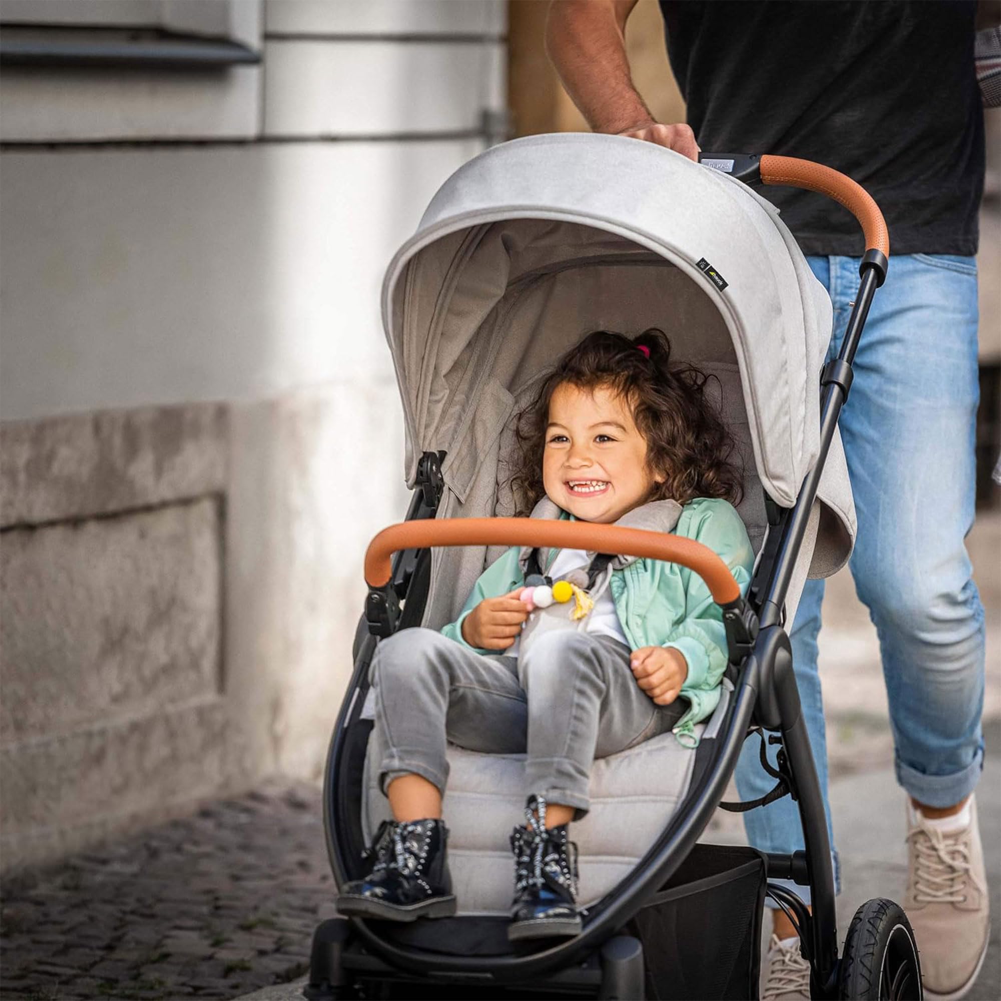 Hauck Uptown Deluxe Stroller - One-Hand Compact Fold, Fully Reclining Seat, Adjustable Handle Height, Cup Holder, 55 lbs Weight Limit - Melange Grey | Perfect for City Walks, Shopping & Travel with Baby