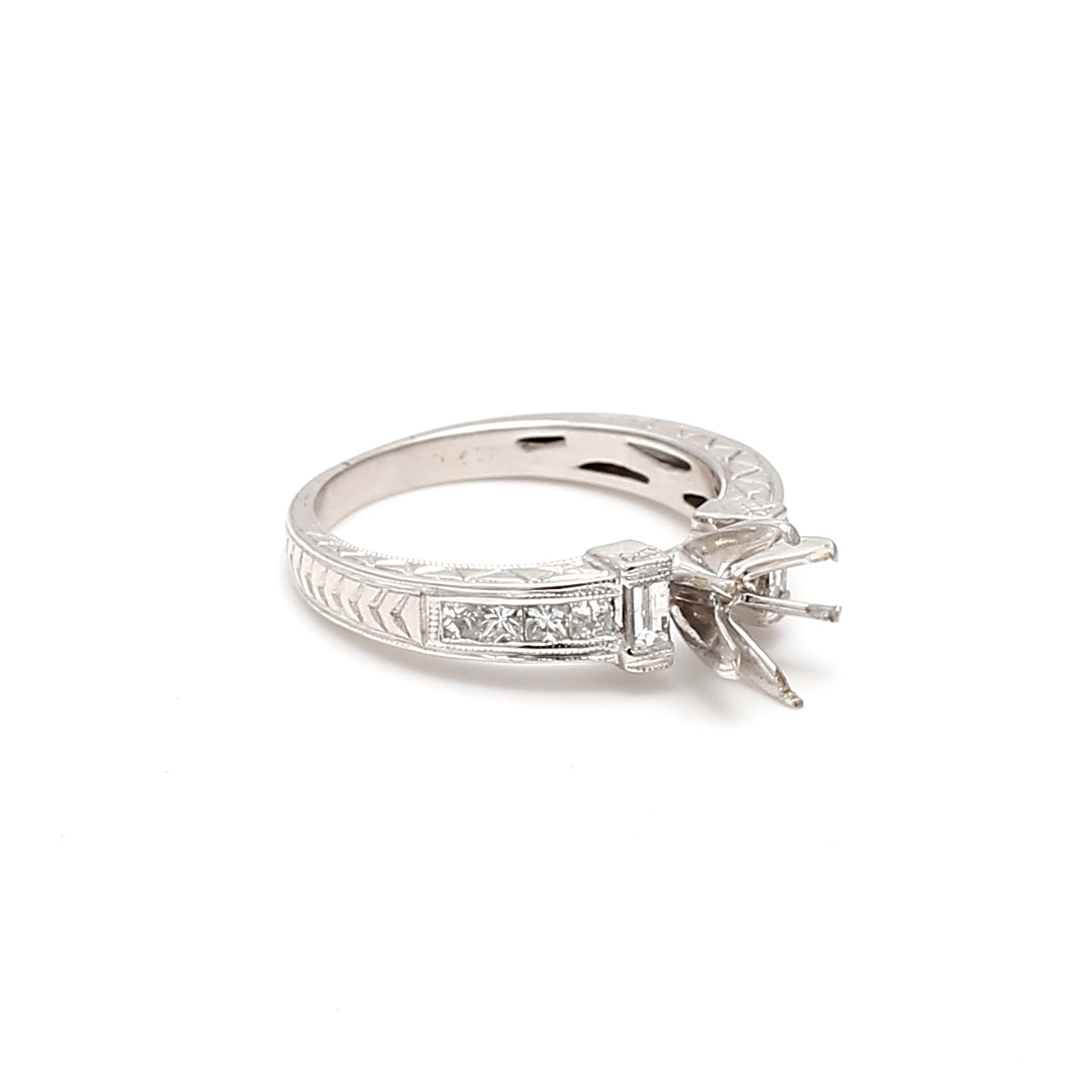 0.30 Carat Princess Cut & Baguette Diamond 14K White Gold Semi Mount Engagement Ring - Perfect for Bridal Sets, Wedding Bands & Anniversary Gifts