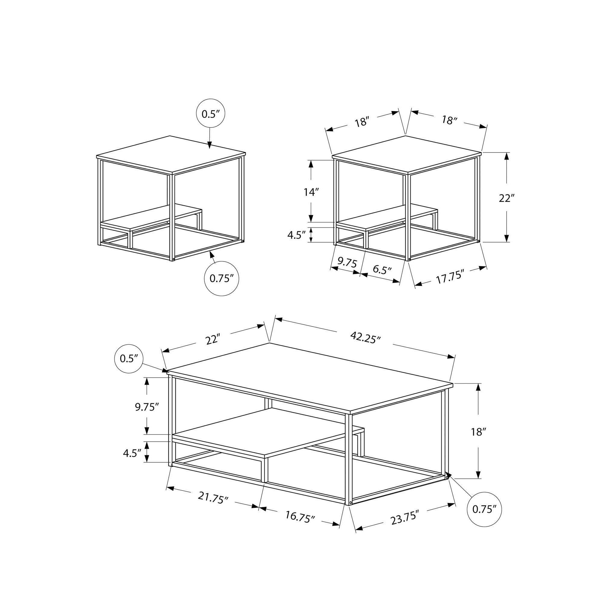Offex 3-Piece White Silver Coffee Table Set for Living Room