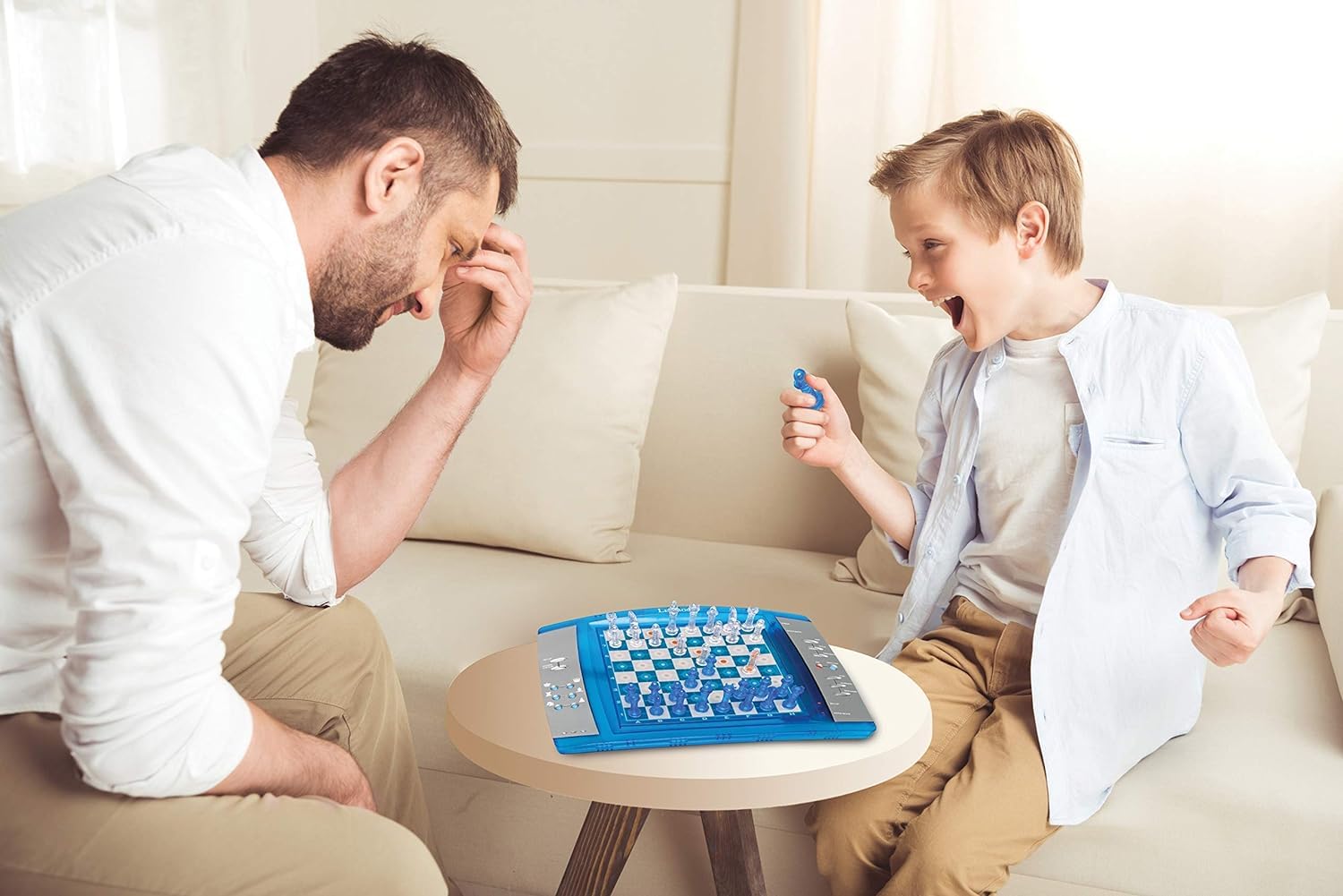 LEXIBOOK LCG3000_12 ChessLight - Electronic Chess Game with Touch-Sensitive Keyboard, 64 Difficulty Levels, Light & Sound Effects, 32 Chess Pieces (Blue/Grey) - Perfect for Family Game Nights, Travel & Learning Chess Strategies