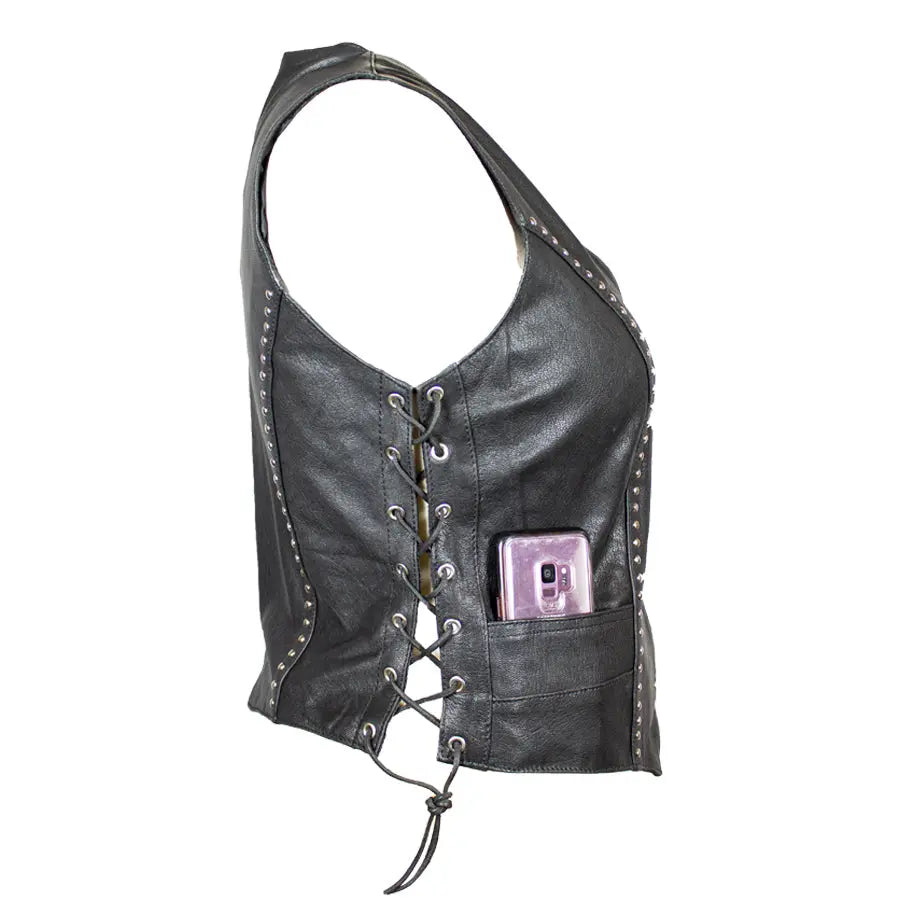 Open Road Women's Stud Accent Leather Vest - Stylish Biker Jacket for Motorcycle Riding, Night Out & Casual Wear