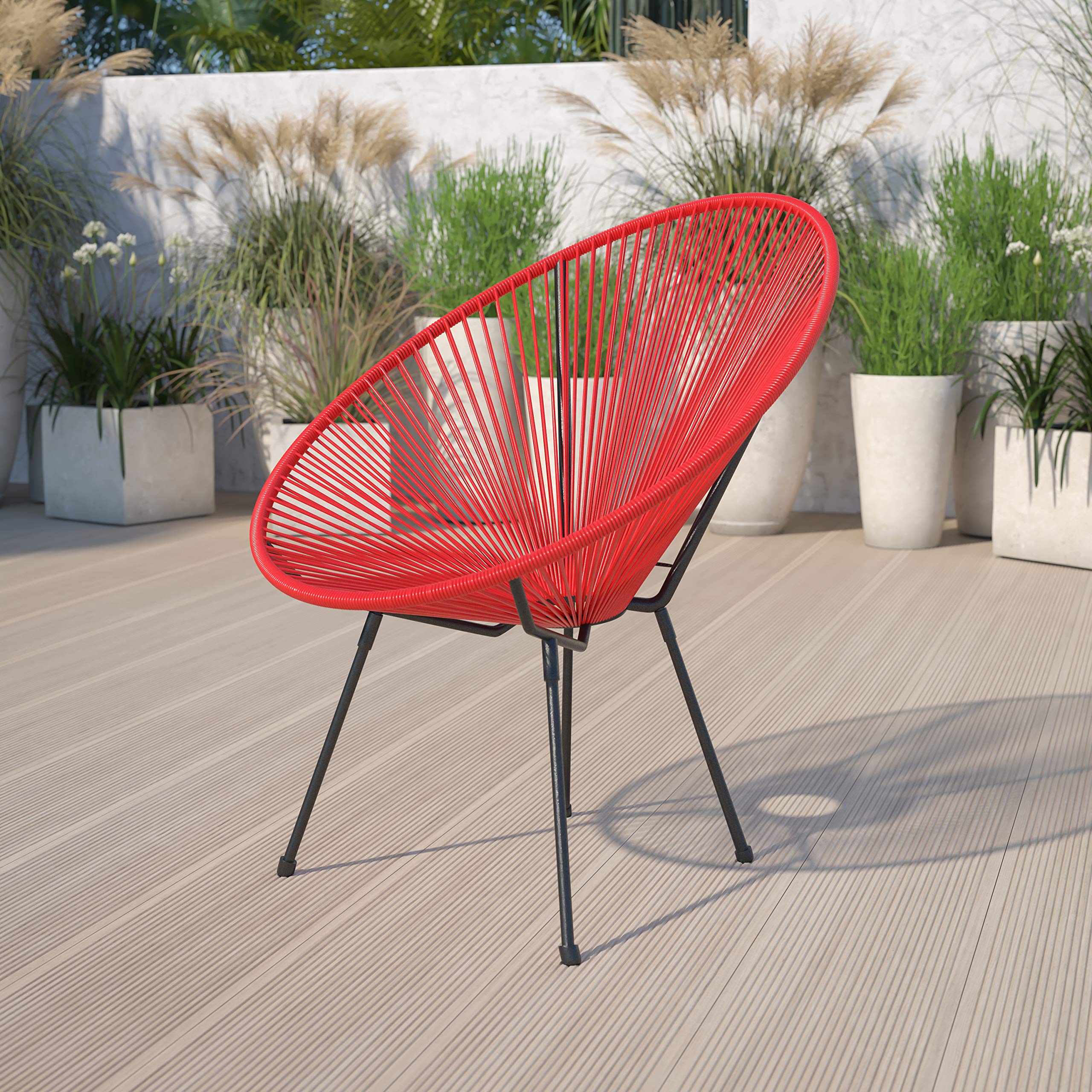 Comfortable Red Papasan Bungee Lounge Chair - Indoor/Outdoor Relaxation Chair for Living Room, Patio, or Bedroom - Perfect for Reading, Napping, and Sunbathing