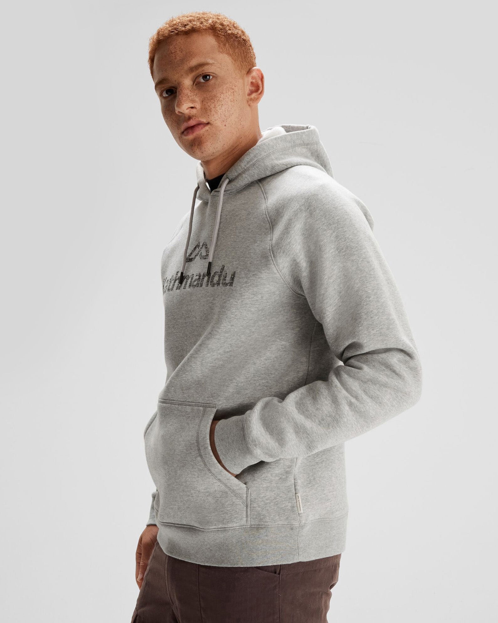 Men's Kathmandu Logo Hoodie - Light Grey Marle Pullover Sweatshirt for Outdoor Adventures & Casual Wear