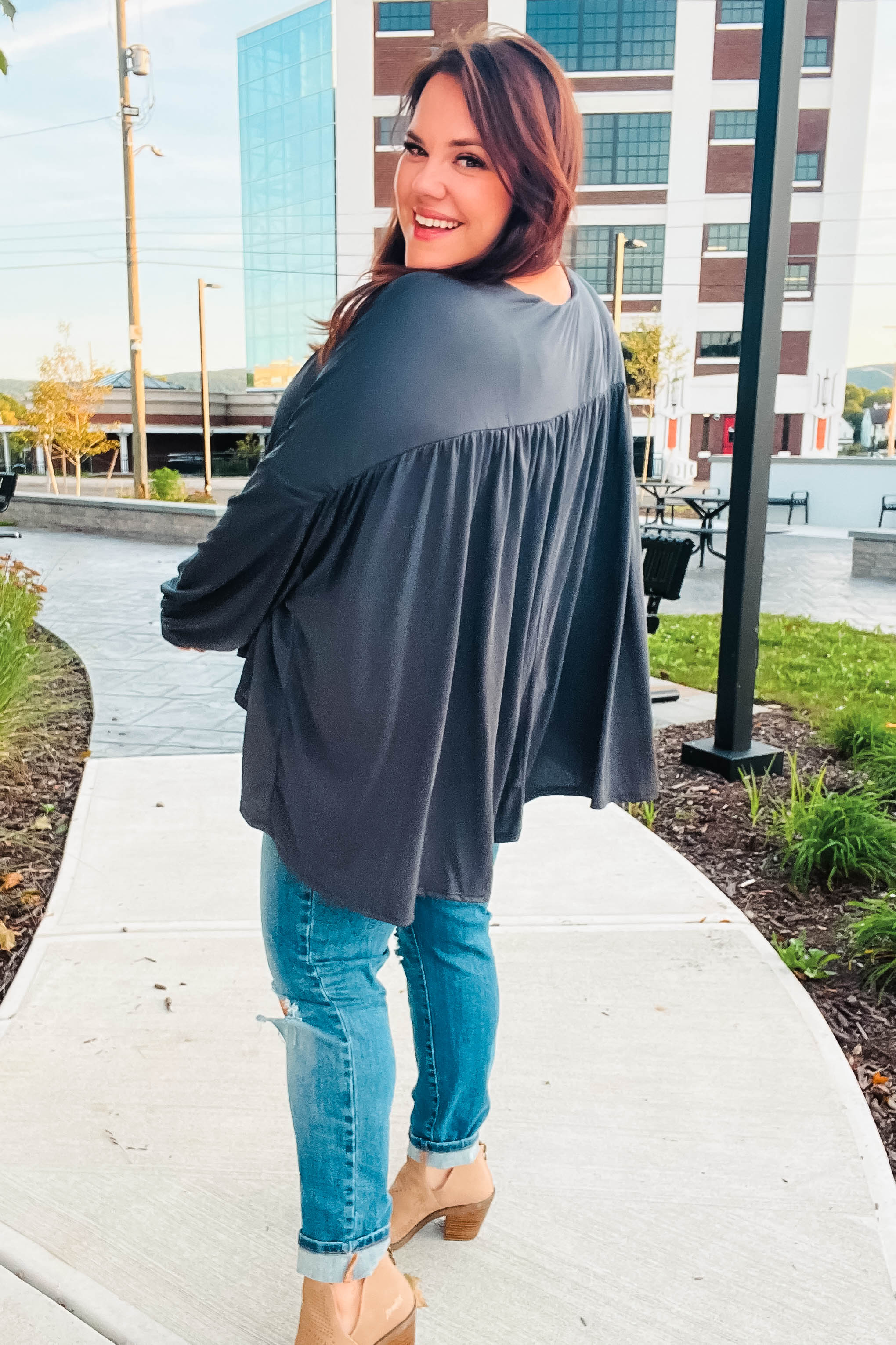 Stylish Charcoal V-Neck Modal Knit Top for Women - Comfortable & Breathable Casual Wear for Office, Date Night & Everyday Outfits