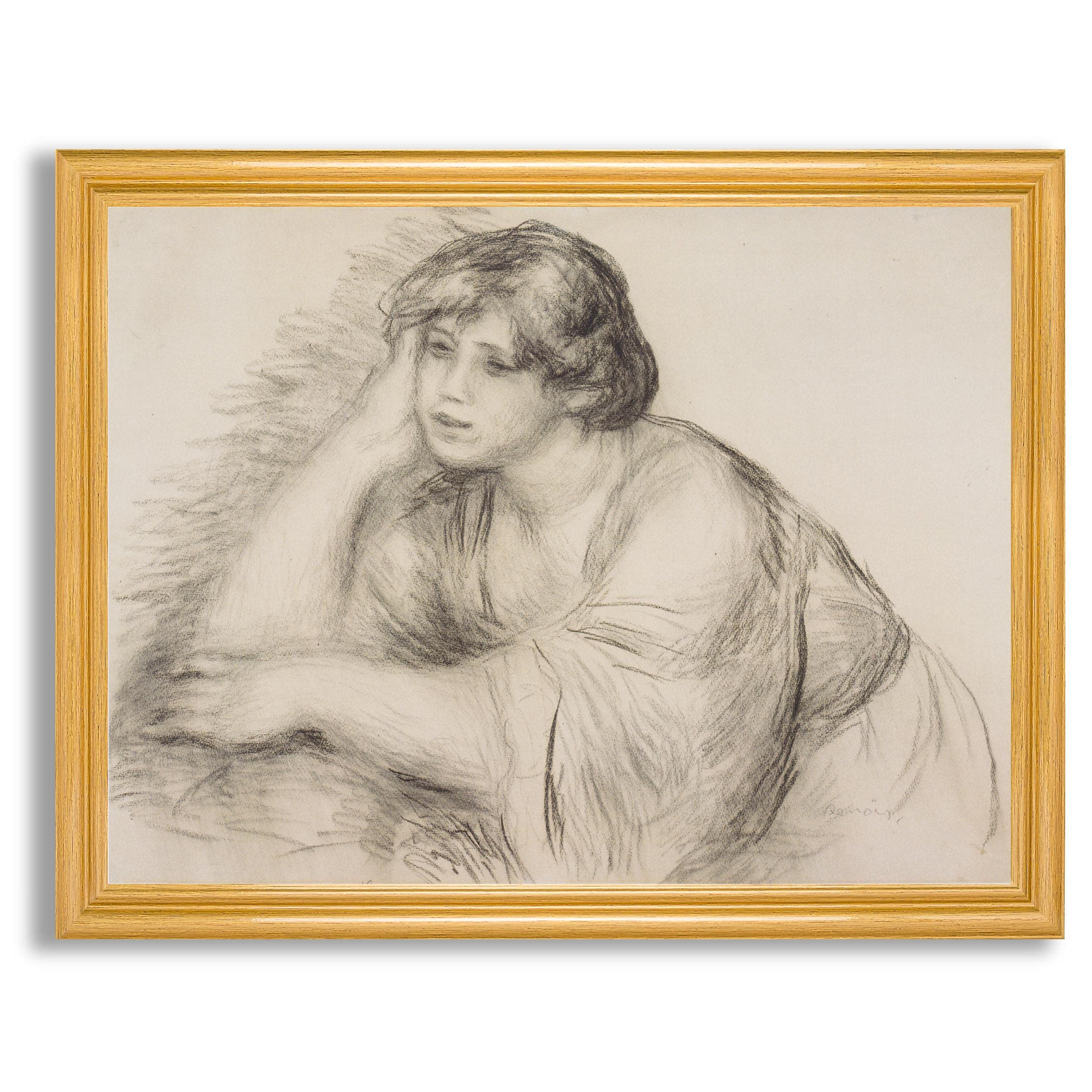 Pierre Renoir Sitting Girl Framed Canvas Wall Art - Fine Art Painting Reproduction for Home & Office Decor - Gallery Print in Wood Frame - Perfect Gift for Bedroom & Living Room Walls - Elegant Wall Decor for Art Lovers & Interior Design