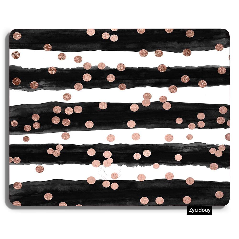 Custom Gaming Mouse Pad - Non-Slip Rubber Base & Stitched Edge - Pink Balls on White/Black Striped Design - Perfect for PC Gaming, Office Work & Esports Tournaments