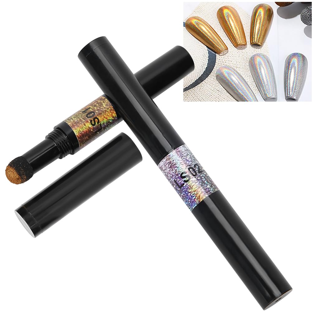Raguso Purple Nail Art Powder Pen - 2PCS Mirror Glitter Nail Polish Pen for Manicure & Nail Design | Perfect for DIY Nails, Salon Use, and Professional Nail Art Application