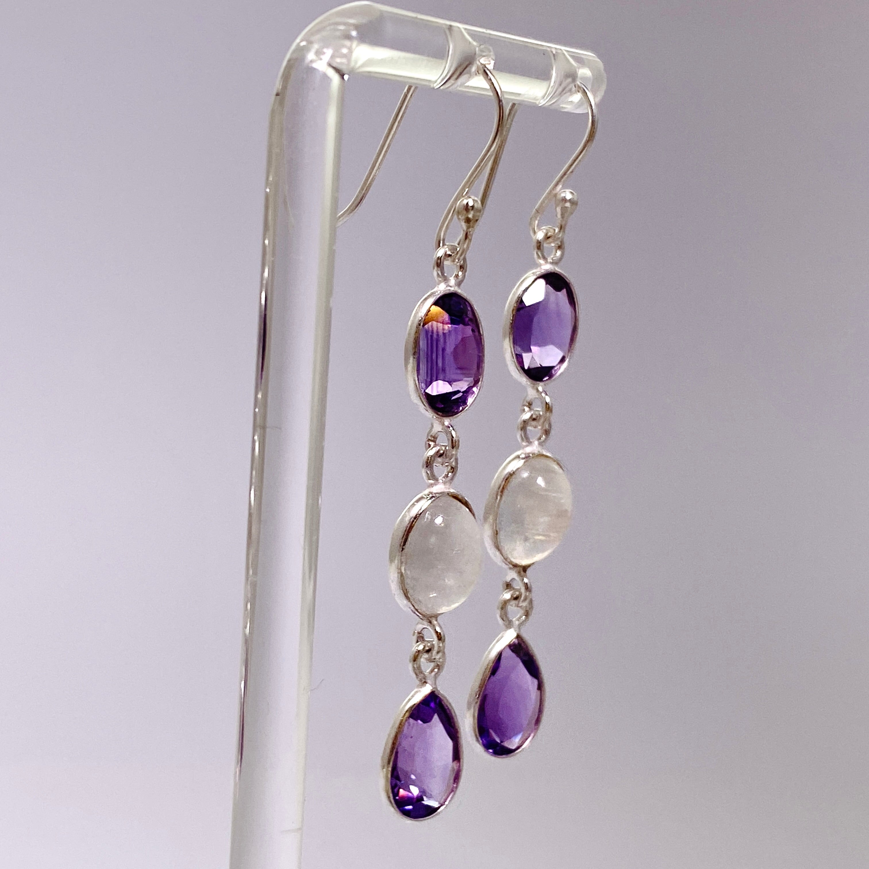 Amethyst and Moonstone Multi-Stone Earrings F190 - Elegant Handmade Jewelry for Women, Perfect for Parties, Weddings & Gifts