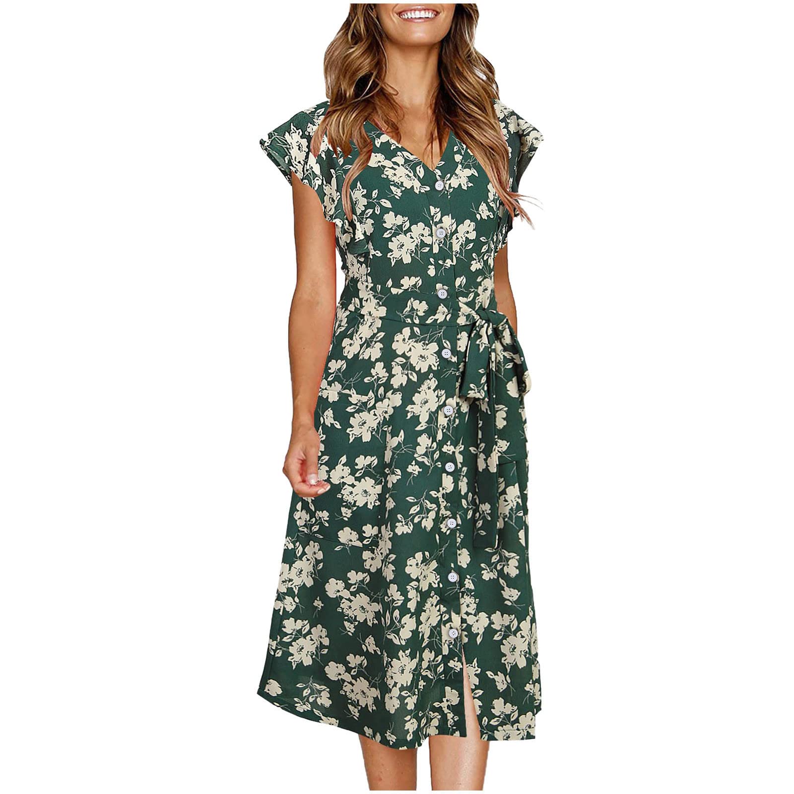 2023 Women's Summer Dresses - Floral Print Casual V-Neck Short Sleeve Button Down Mini Dress for Beach Vacation & Outdoor Activities | Perfect for Pool Parties, Date Nights and Summer Getaways