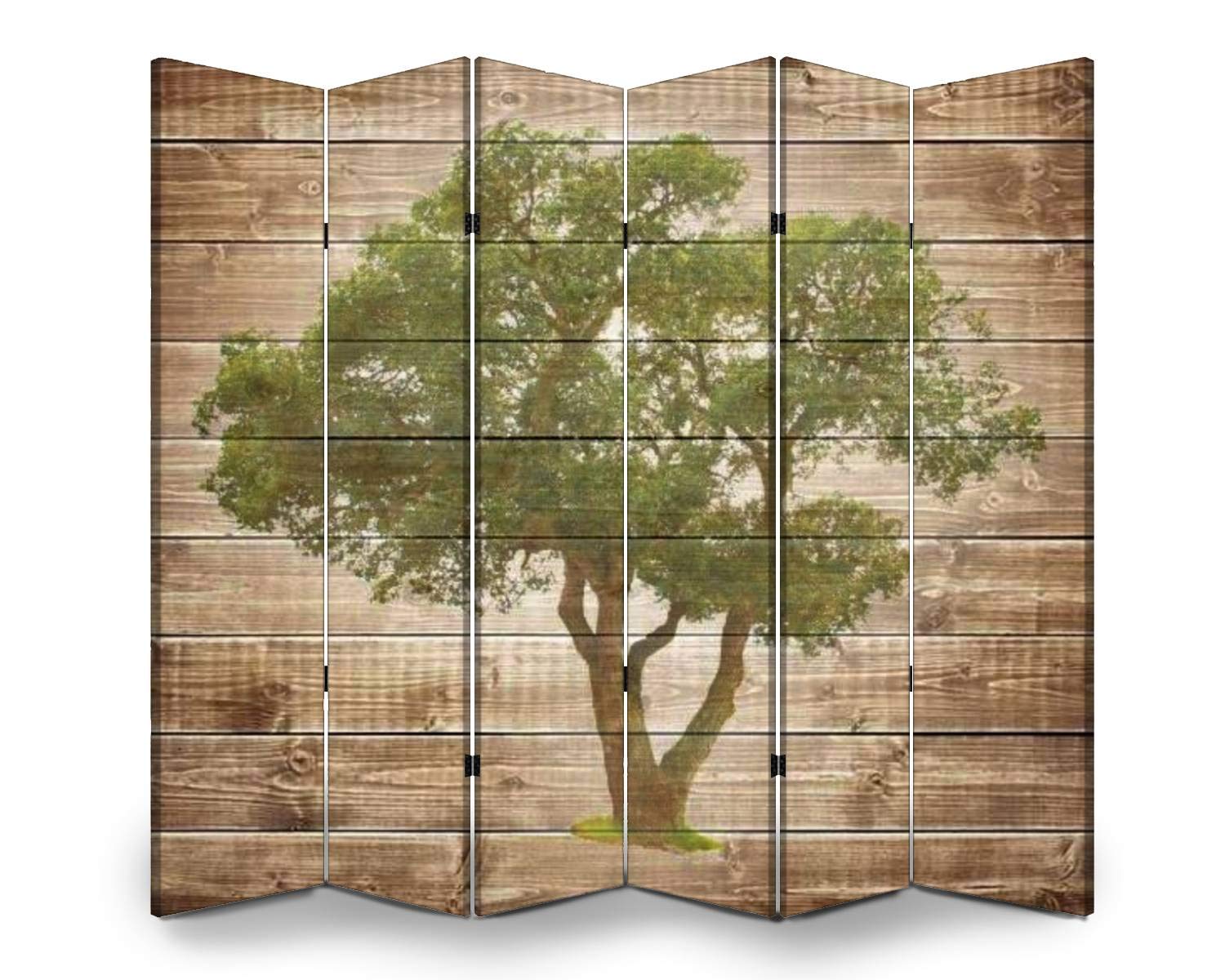 6-Panel Wooden Room Divider Screen - Cork Oak Folding Privacy Partition with Dual-Sided Canvas for Home Office & Bedroom | Indoor Space Separator & Decorative Display Shelf