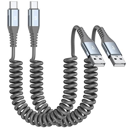 2-Pack 6.6ft Coiled USB Type C Cable - Retractable USB A to USB C Fast Charging Cord for Samsung Galaxy S22/S21/S20/S10/S9/S8/Note 9/8, Moto Z, LG G5/G6 & More - Perfect for Home, Office & Travel Charging Needs