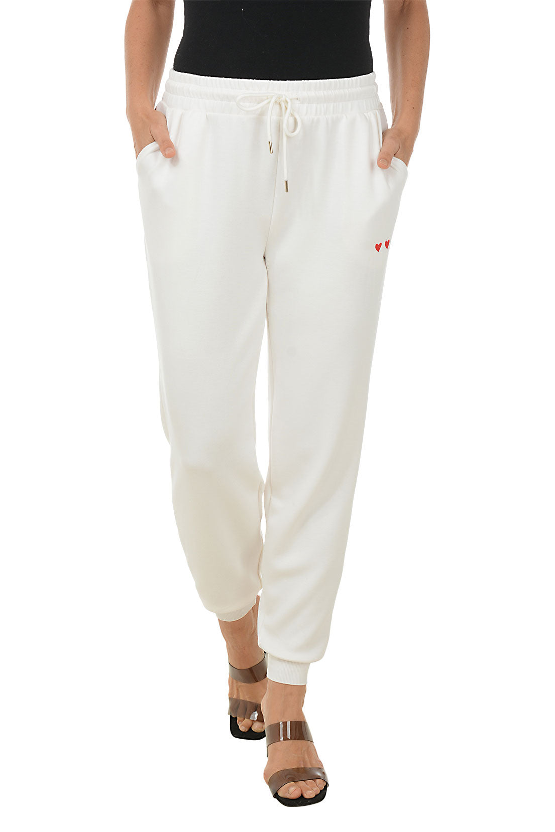 Heart Embroidered Jogger Pants for Women - Soft Cotton Lounge Pants with Elastic Waist - Perfect for Yoga, Running, and Casual Wear