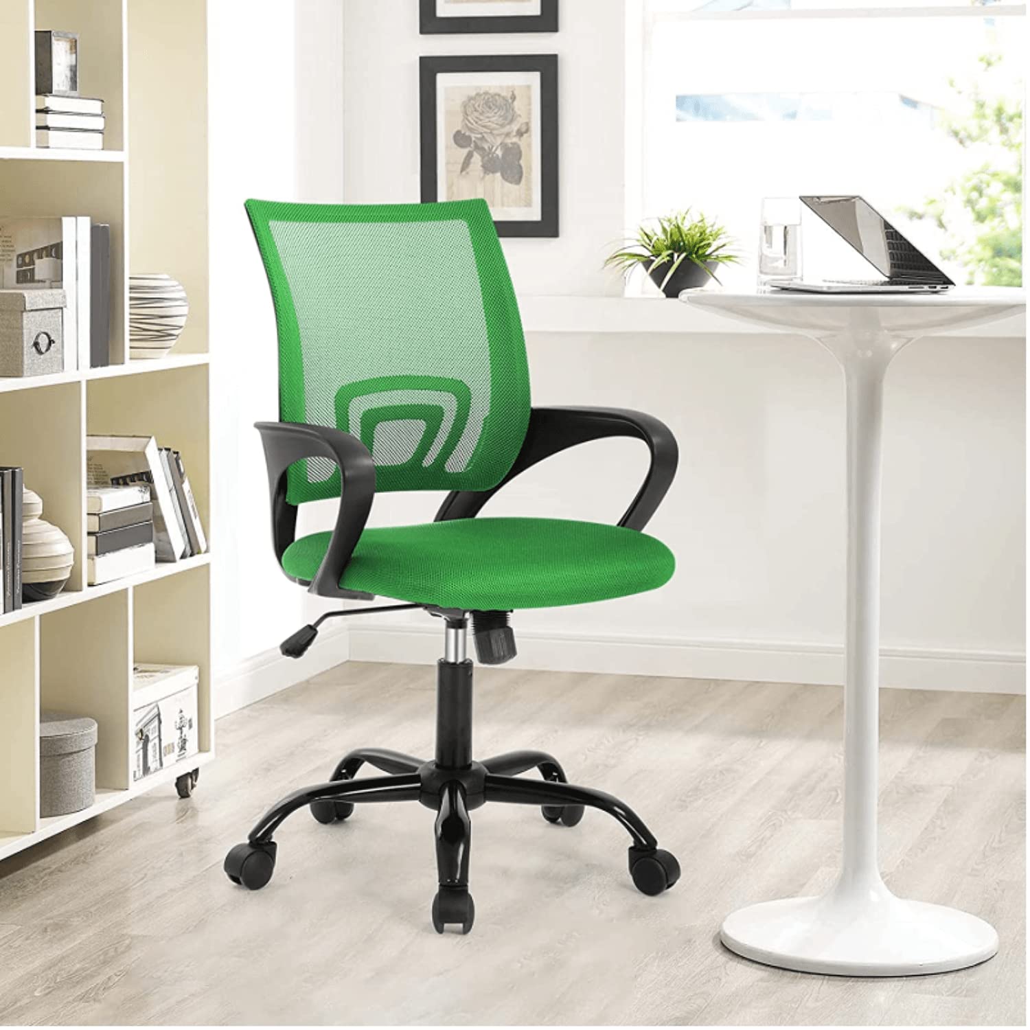 Ergonomic Mesh Office Chair with Lumbar Support & Adjustable Armrests - Mid Back Computer Desk Chair with Swivel & Rolling Wheels for Home Office - Green Executive Task Chair for Long Work Hours & Comfortable Workspace