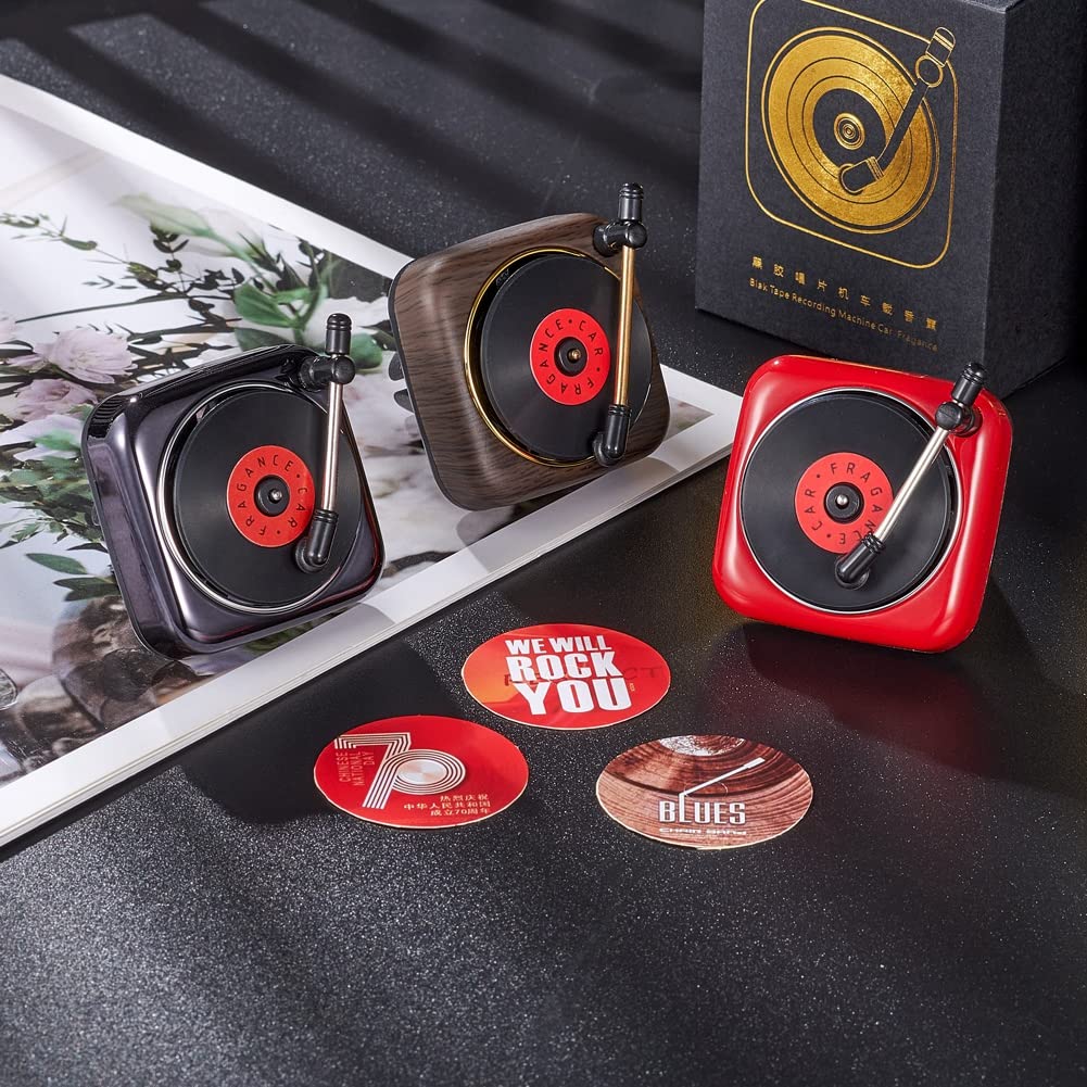Car Air Freshener with Record Player Design - Vent Clip Scent Diffuser for AC Outlet | Perfect for Road Trips, Commuting & Car Interior Refresh (Red)