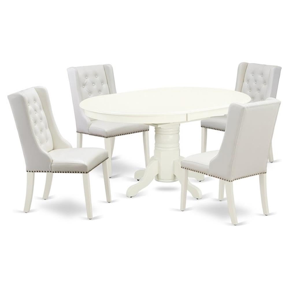 East West Furniture 5-Piece Dining Table Set with Oval Table & 4 Faux Leather Chairs - 42x60 Inch, Linen White & Light Grey - Perfect for Kitchen, Dining Room, and Small Space Gatherings