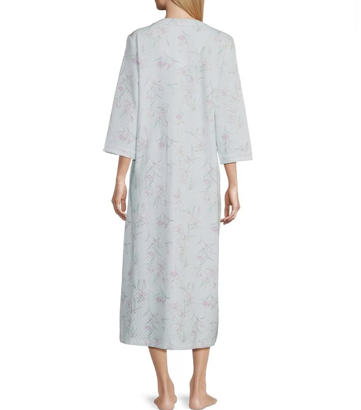 Miss Elaine Women's Printed Quilt-In-Knit Long Zip Robe - Soft Cozy Bathrobe with Pockets for Women, Perfect for Spa, Lounging & Relaxing at Home