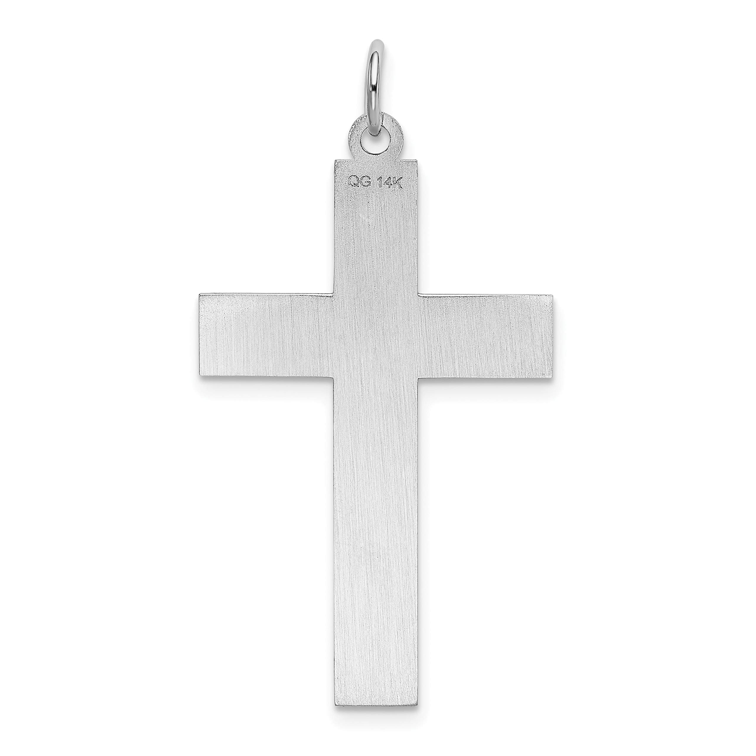 14K White Gold Laser Engraved Cross Pendant Necklace for Women - Elegant Religious Jewelry Gift for Baptism, Confirmation & Everyday Wear
