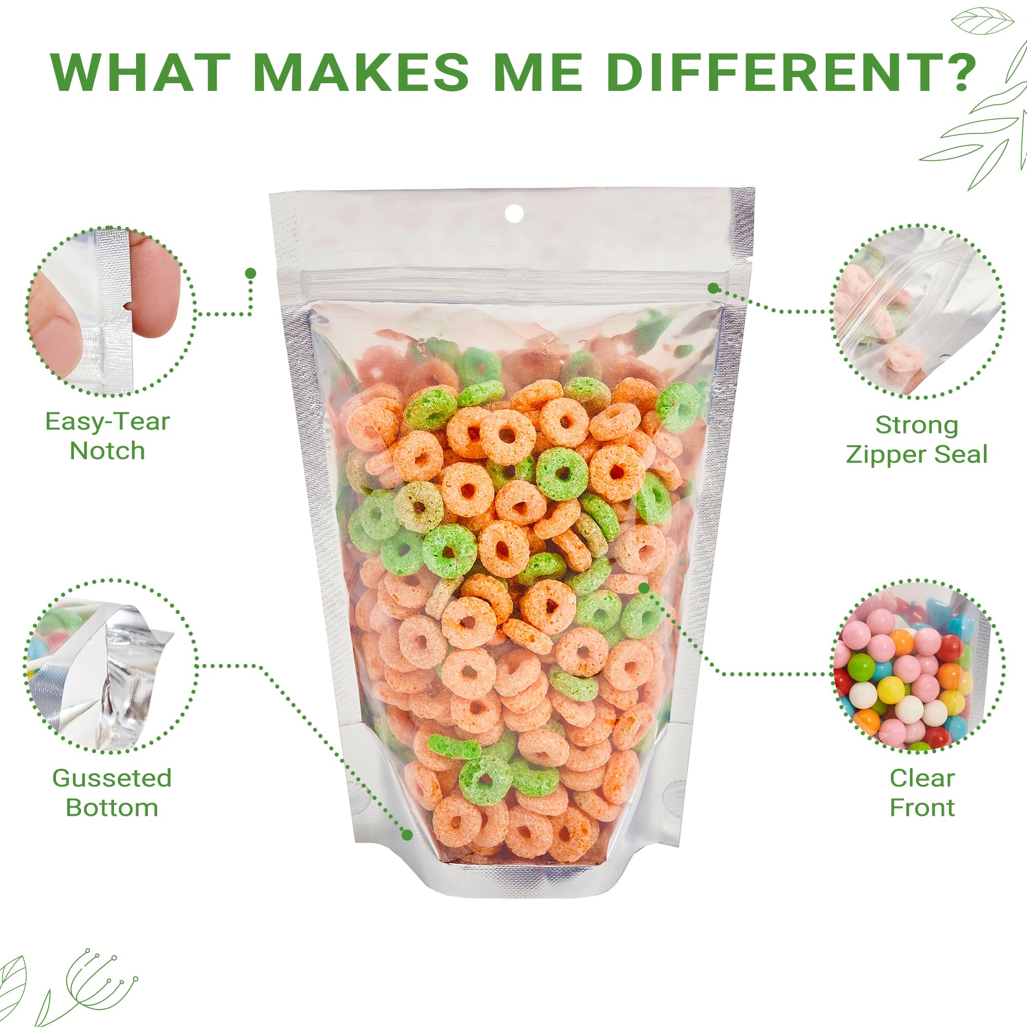 100 Pack 6x9 Inch Resealable Mylar Bags for Food Storage - Smell Proof Stand Up Zipper Bags with Clear Window & Aluminum Foil Packaging | Perfect for Coffee, Tea, Nuts, Snacks & Long-Term Food Preservation