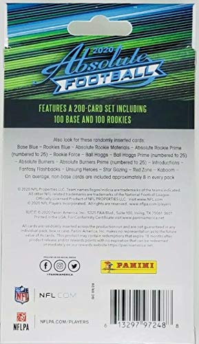 2020 Panini Absolute NFL Football HANGER Box - 50 Trading Cards per Box | Collectible Sports Cards for NFL Fans & Trading Card Enthusiasts - Perfect for Collecting, Trading, and Displaying