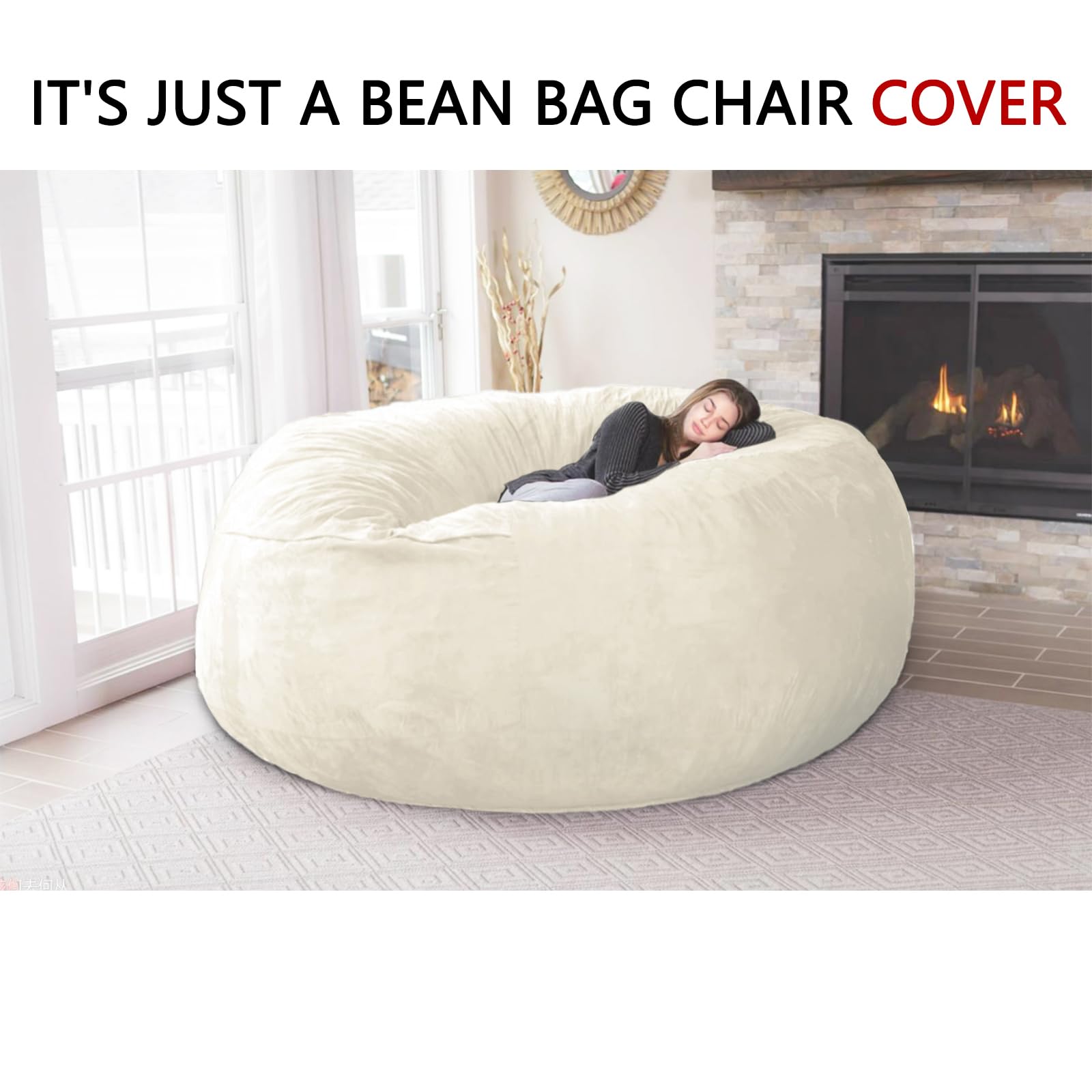 4FT Bean Bag Chair Cover - Soft Fluffy Dutch Velvet Replacement Cover (No Filling) for 4 Foot Large Bean Bags - Comfy Lazy Sofa Cover for Living Room, Bedroom, Dorm & Game Room - Machine Washable & Durable