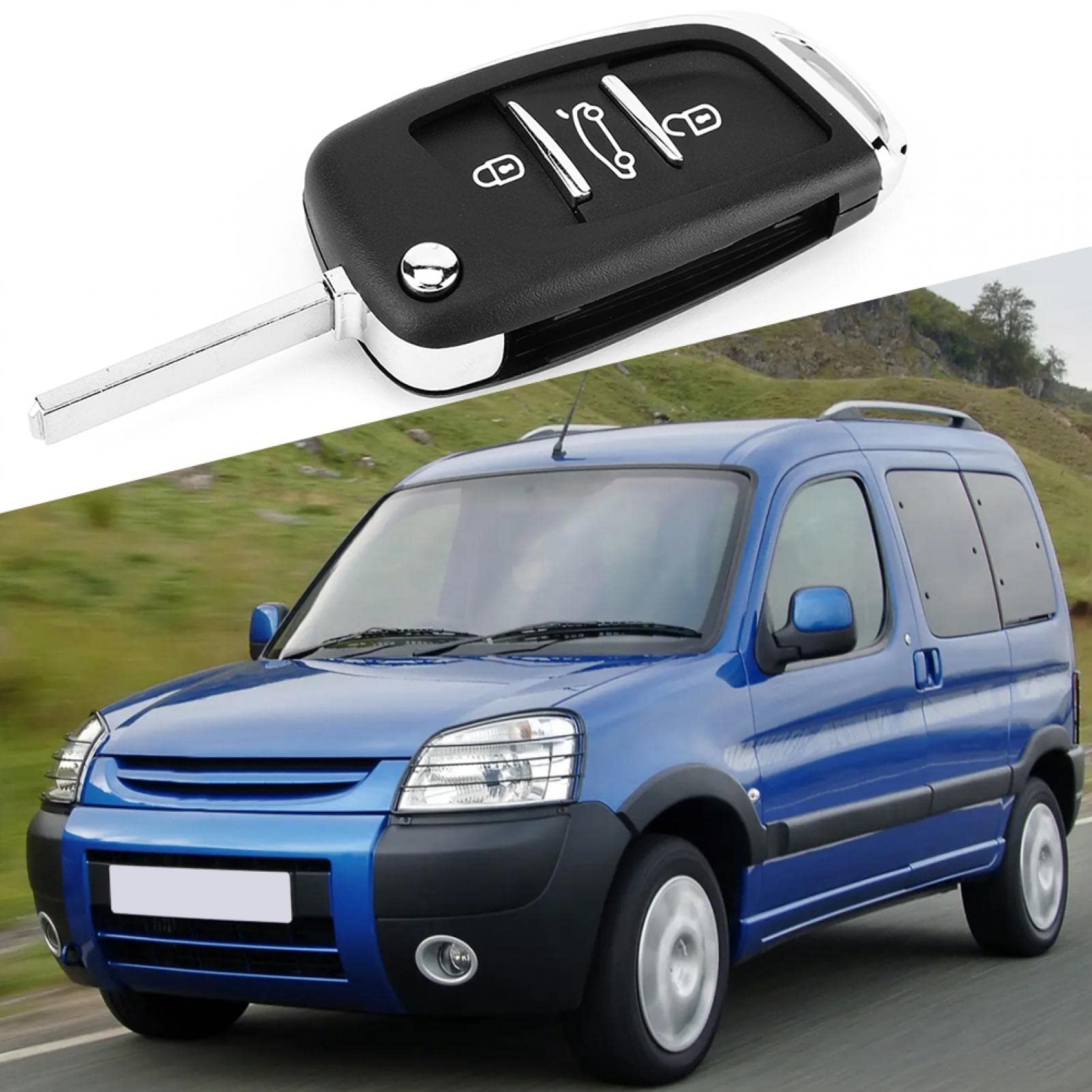 Peugeot Partner 306 407 ABS Black 3-Button Key Fob Case - Durable Flip Remote Key Cover Shell for Car Smart Key Protection | Perfect for Daily Use & Wear Resistance