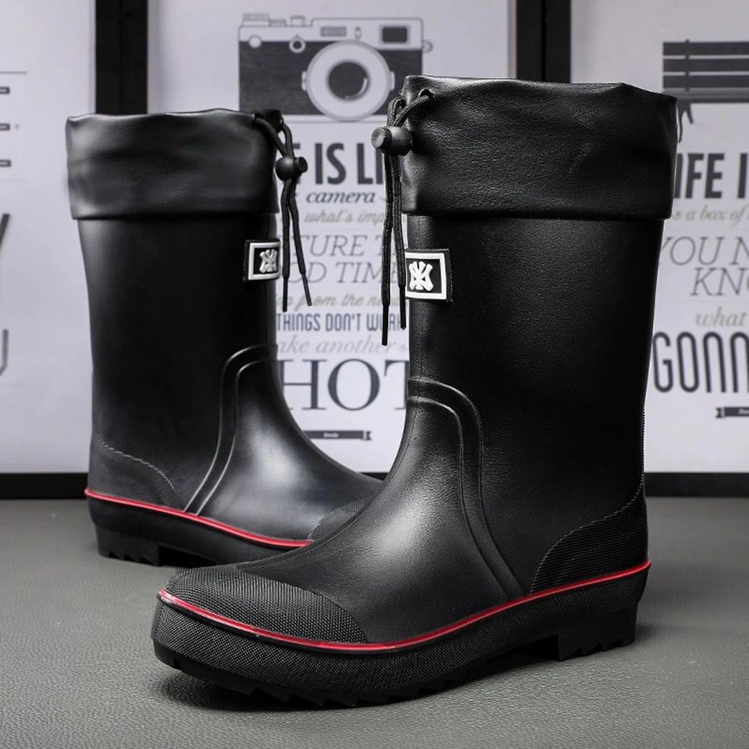 **Men's Waterproof PVC Rubber Rain Boots - Lightweight Comfortable Mid-Calf Outdoor Boots for Gardening, Fishing, Yard & Farm Work - Ideal for Wet Weather, Muddy Terrains & Outdoor Activities**