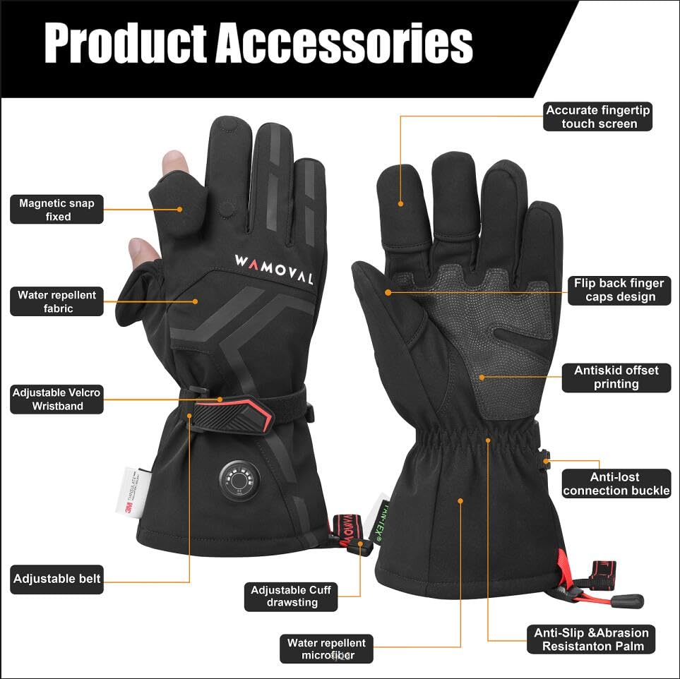 Rechargeable 7.4V 3000mAh Heated Photography Gloves for Men & Women - Electric Warm Gloves for DJI Air 2S Drones, Motorcycle Riding, Skiing & Hunting - Perfect for Outdoor Winter Activities & Cold Weather Photography