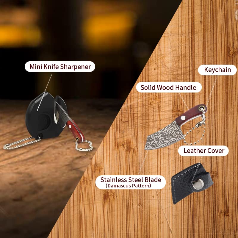 Premium Damascus Steel Pocket Knife Set - 7-Piece Mini Chef Knife with Sheath, EDC Knives, Box Cutter, Bottle Opener & Sharpener | Perfect for Camping, Hiking, Survival & Everyday Carry
