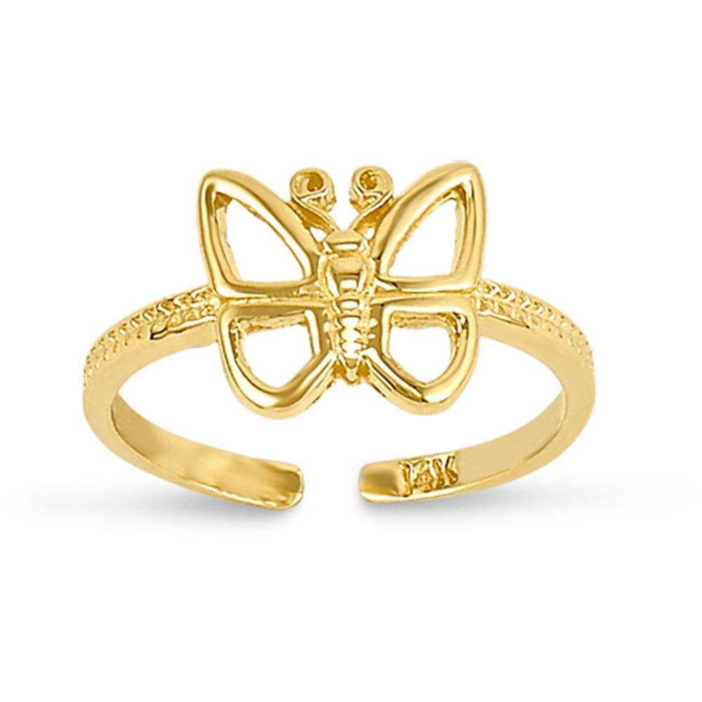 14K Yellow Gold Butterfly Toe Ring - Elegant & Dainty Foot Jewelry for Beach, Summer & Special Occasions