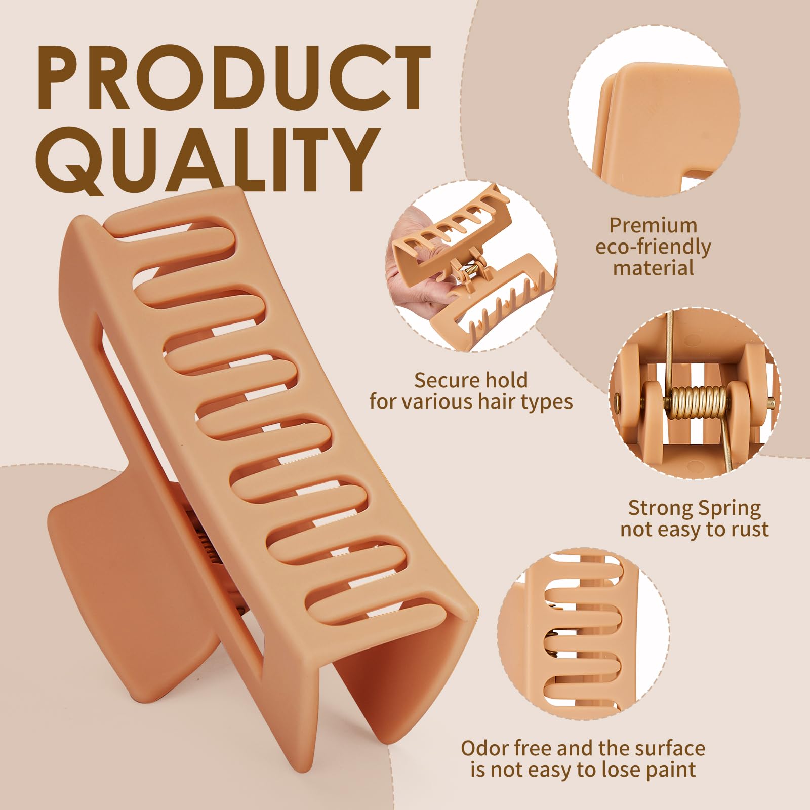 12Pcs Hair Claw Clips for Women - Non-Slip Matte Hair Clips for Thick & Thin Hair, Strong Hold Rectangle Jaw Clips (3.5