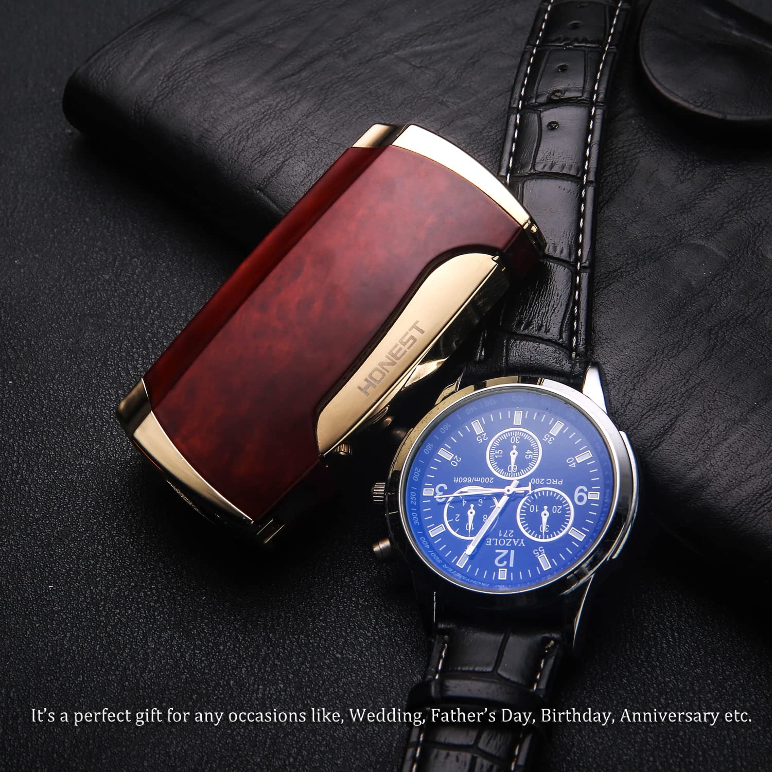 Double Jet Flame Torch Lighter for Cigars - Brown Grain (Perfect for Outdoor & Smoking)