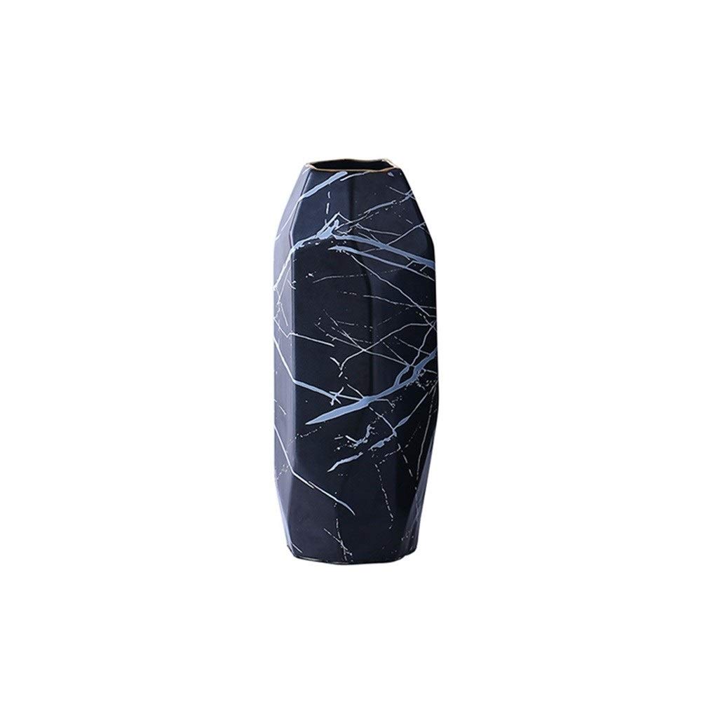 Elegant Marble Ceramic Vase - Modern Geometric Flower Container for Living Room, Bedroom, Balcony & Sofa Table Decor - White/Black Decorative Ornament (11.5x11.5x30cm) - Perfect for Fresh Flowers, Home Styling & Gift Giving