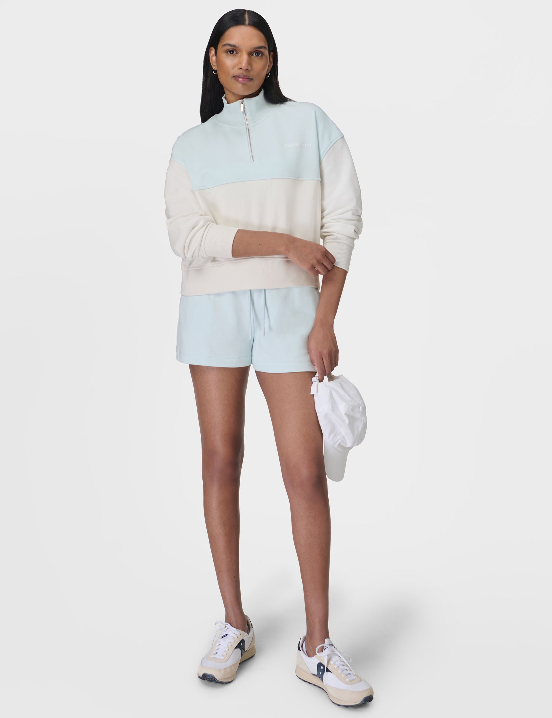 Revive Crop Half Zip Sweatshirt - Day Break Blue & Lily White | Women's Casual Pullover for Yoga, Running & Streetwear Fashion