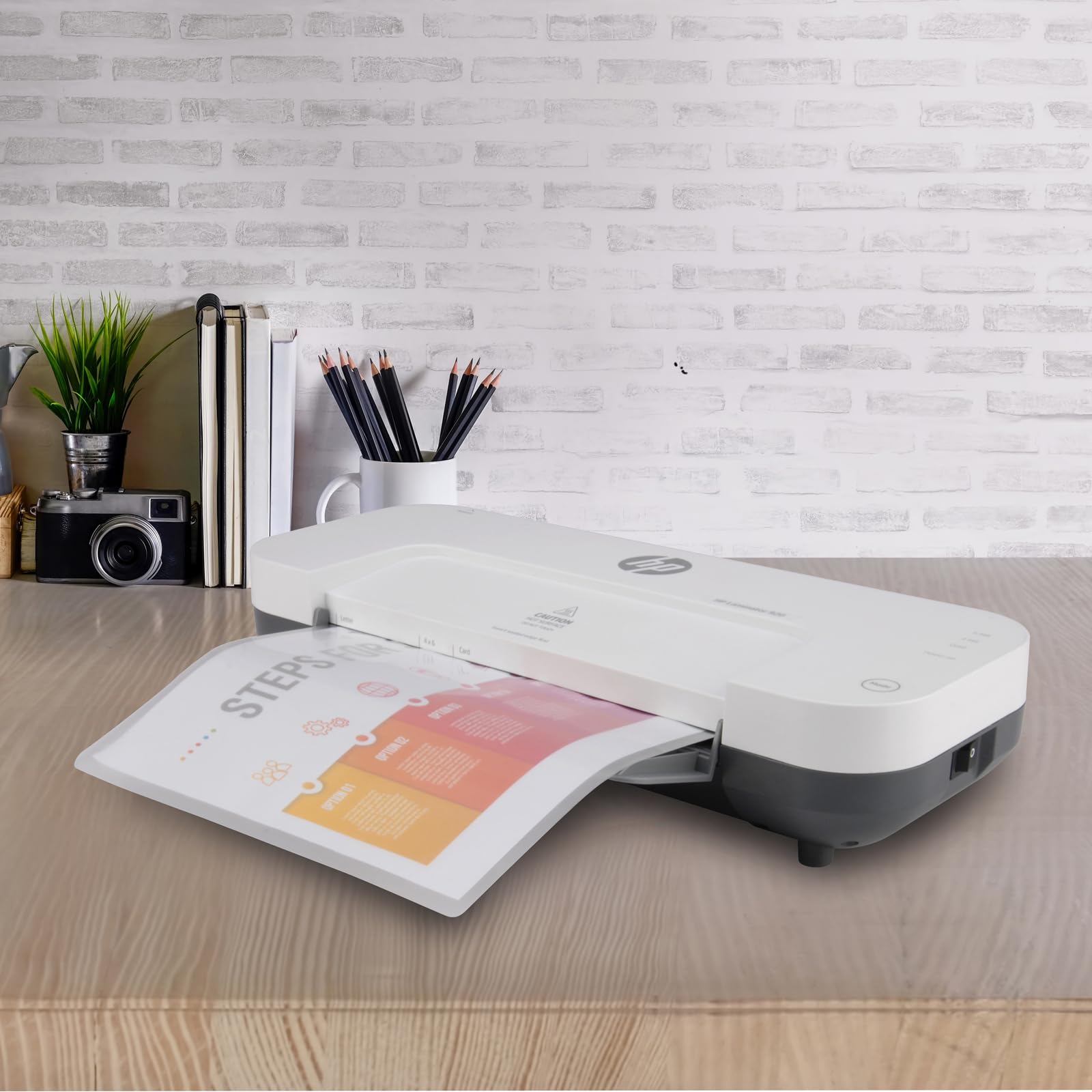 HP 9.2-Inch Hot & Cold Laminator Machine with 2 Rollers - Includes 100 Laminating Pouches - Perfect for Photos, Documents, Certificates & School Projects - Office, Home & Classroom Use