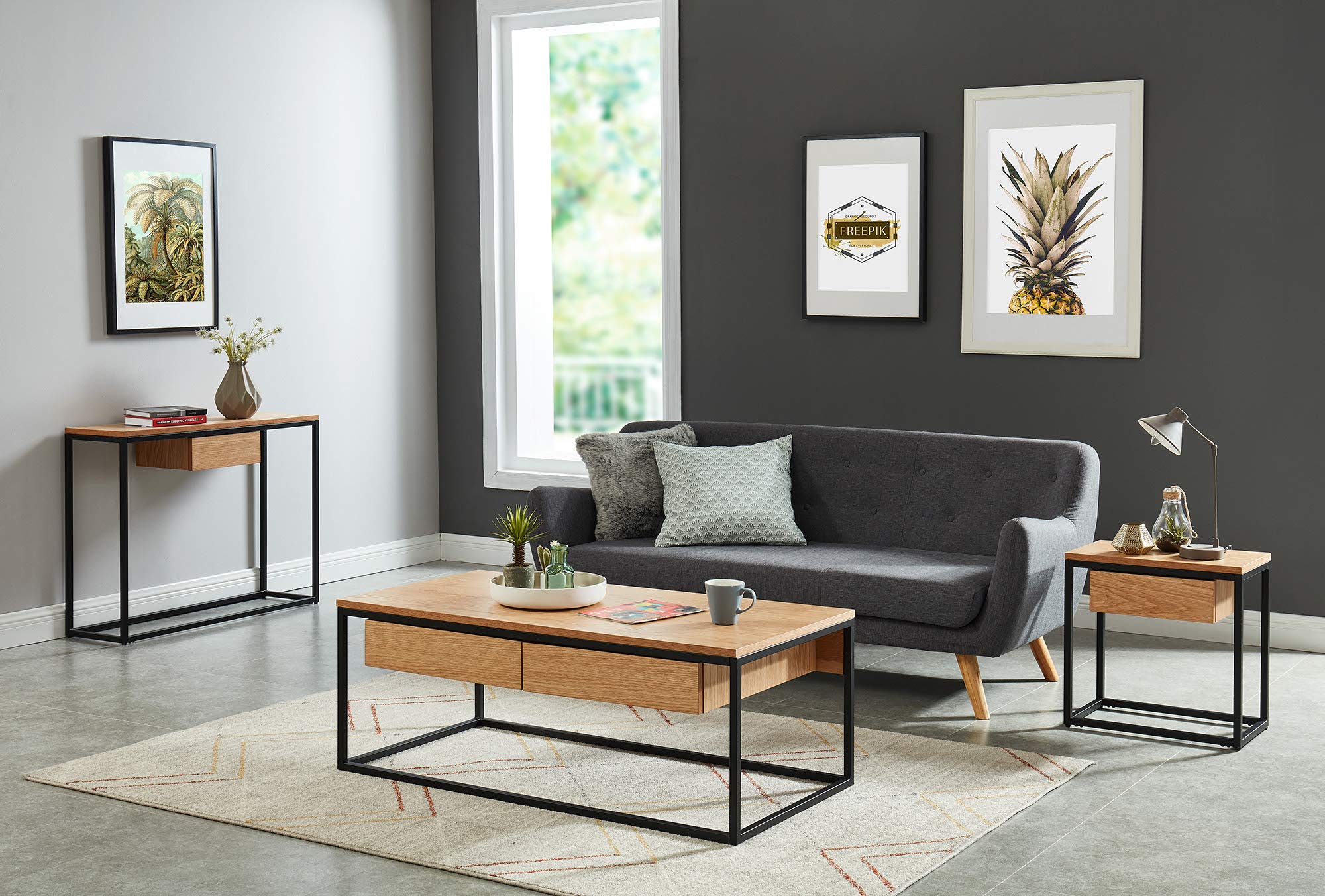 Modern Oak Console Table with Drawers - Elegant Sofa & Hallway Entryway Furniture for Living Room, Bedroom, or Foyer Decor