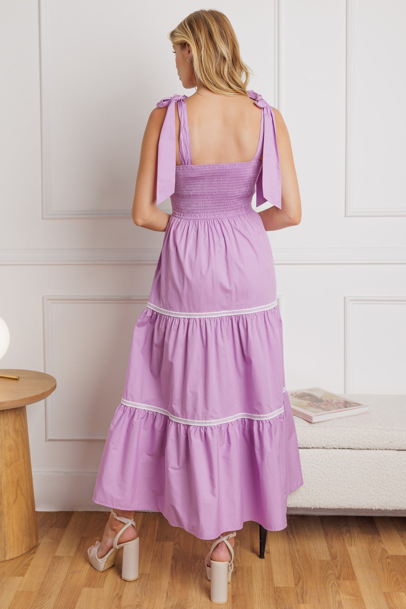 Elegant Lace Trim Poplin Midi Dress for Women - Perfect for Summer, Weddings & Special Occasions
