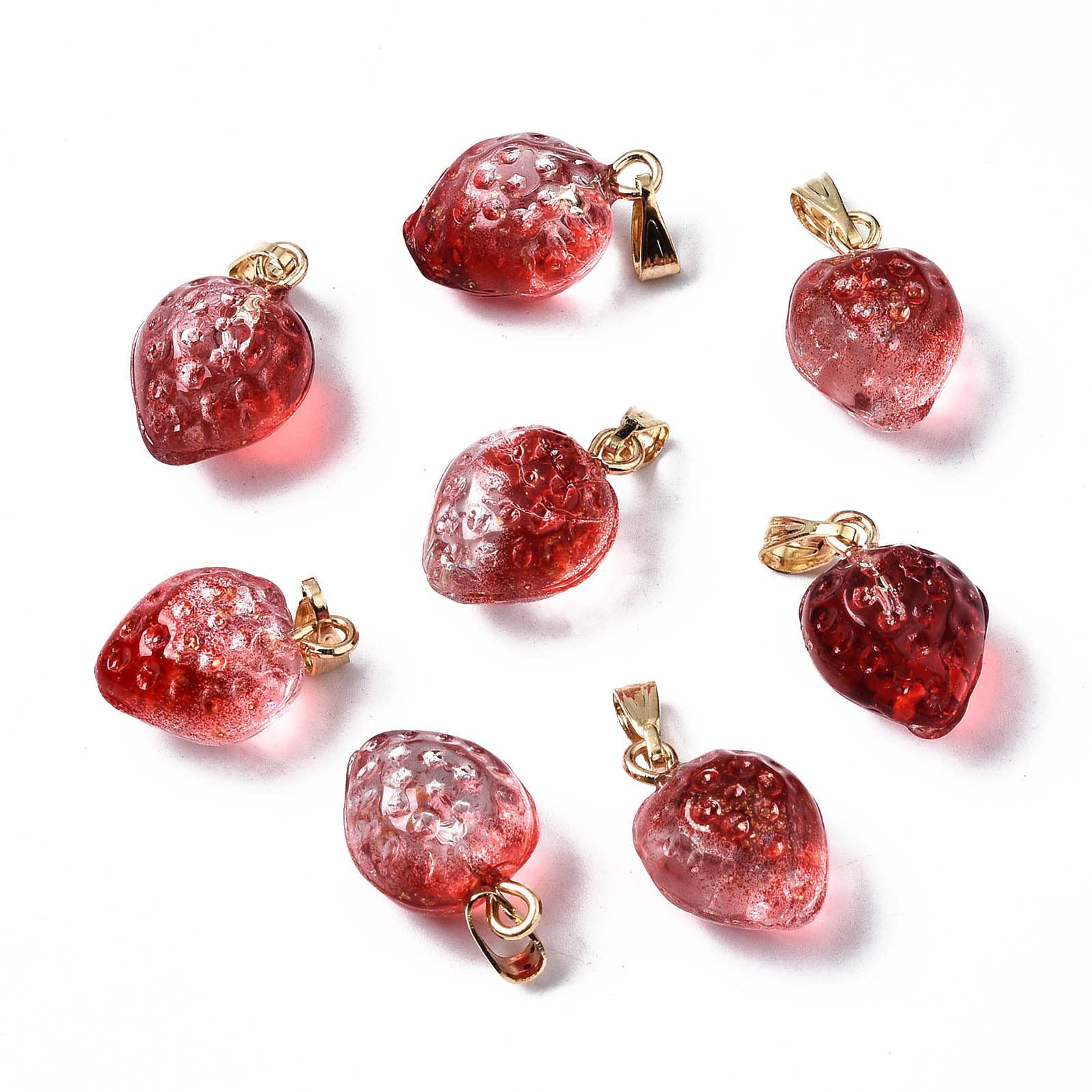 Beadthoven 20pcs Strawberry Glass Charm Pendants - 3D Two-Tone Crystal Dangle Beads with Gold Foil for DIY Jewelry Making (Earrings, Necklaces) - Perfect for Handmade Gifts, Party Favors & Boho Accessories (Red)